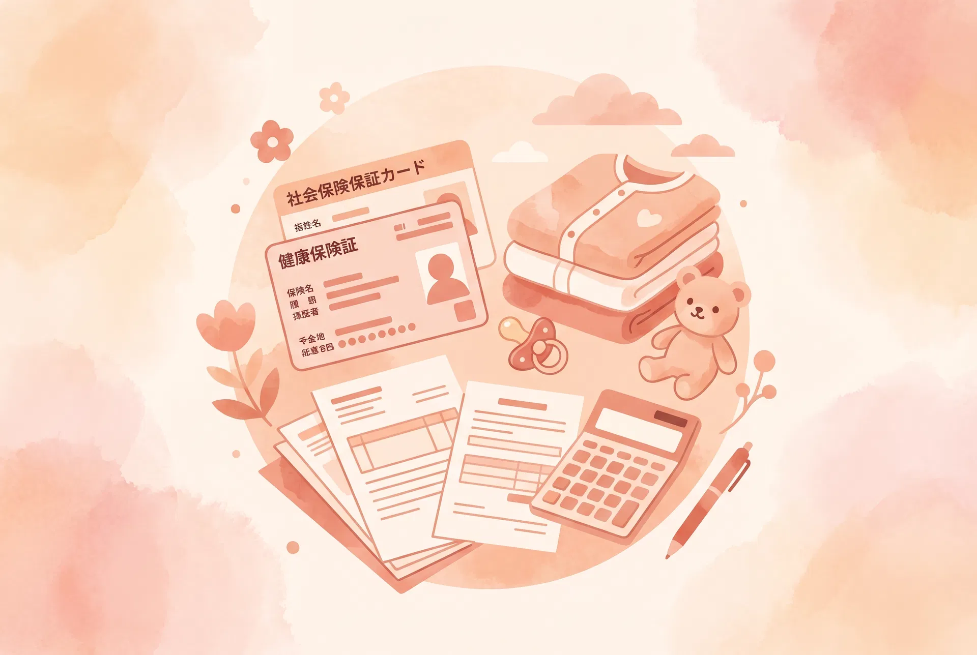 社会保険証と赤ちゃんグッズのイラスト