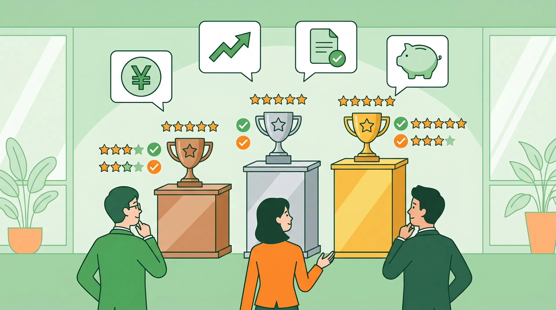 ネット証券3社を比較するイラスト