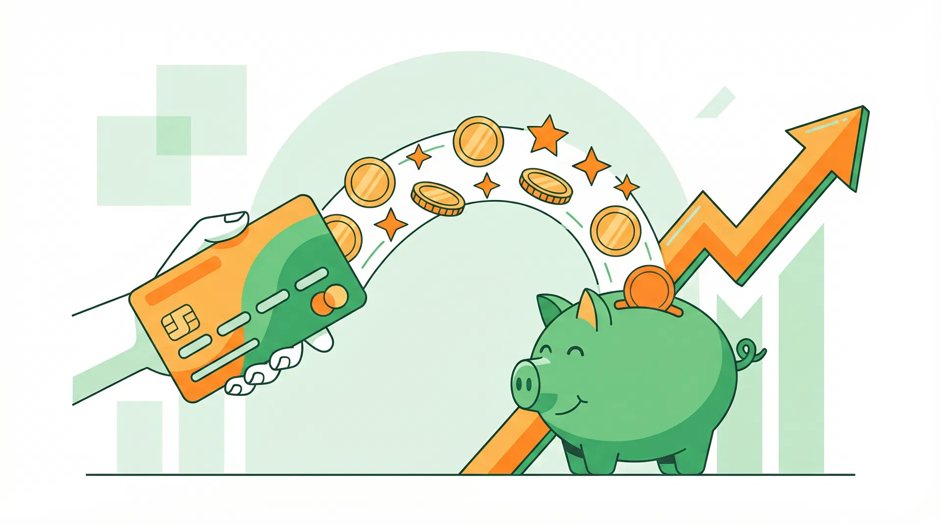 クレジットカードでポイントを貯めながらNISA積立するイラスト