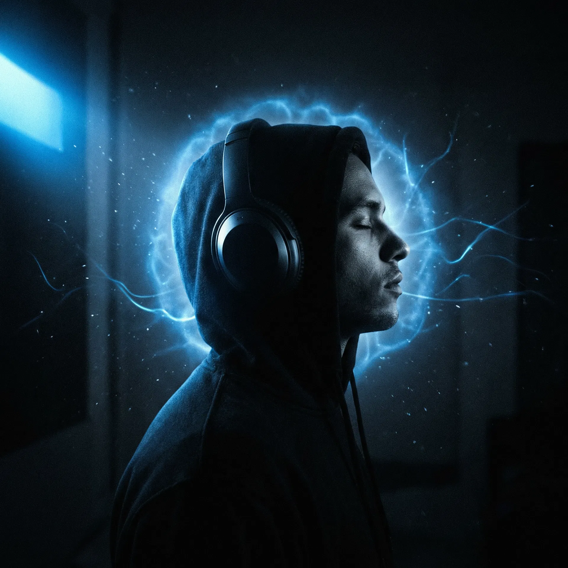 Pessoa em estado de visualização profunda com headphones