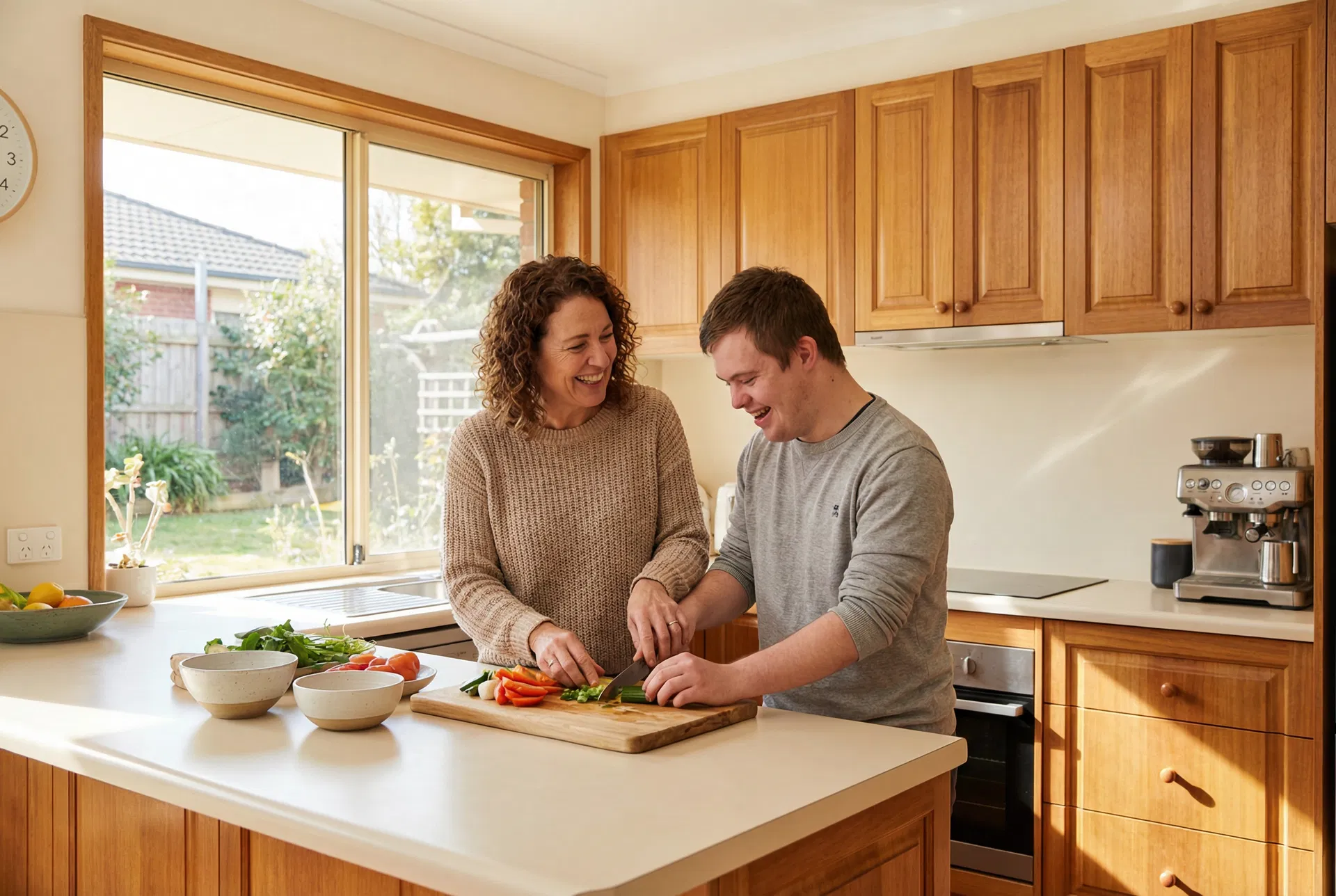 Fambulcare support worker helping participant with daily living