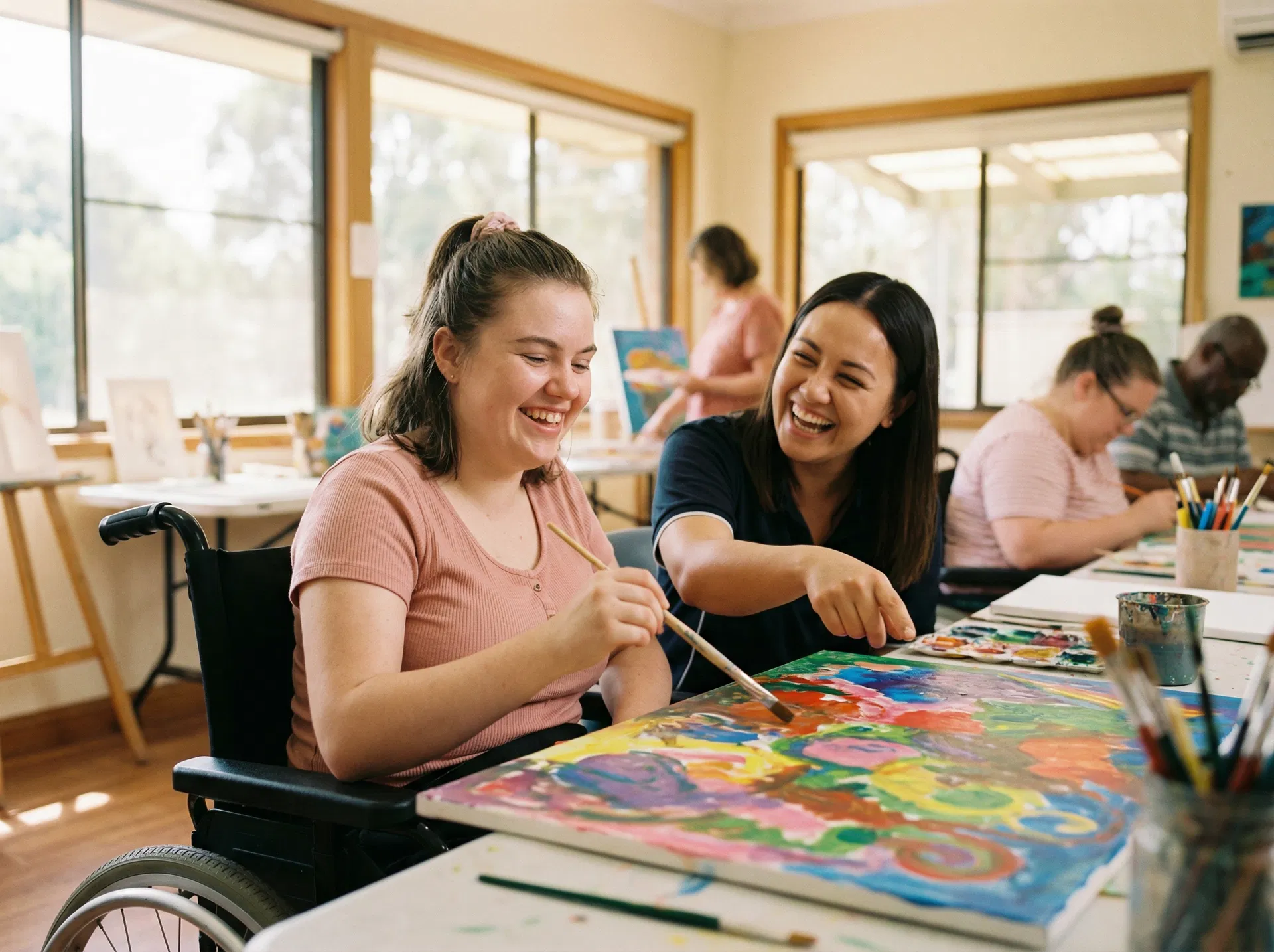 Participant painting at art class