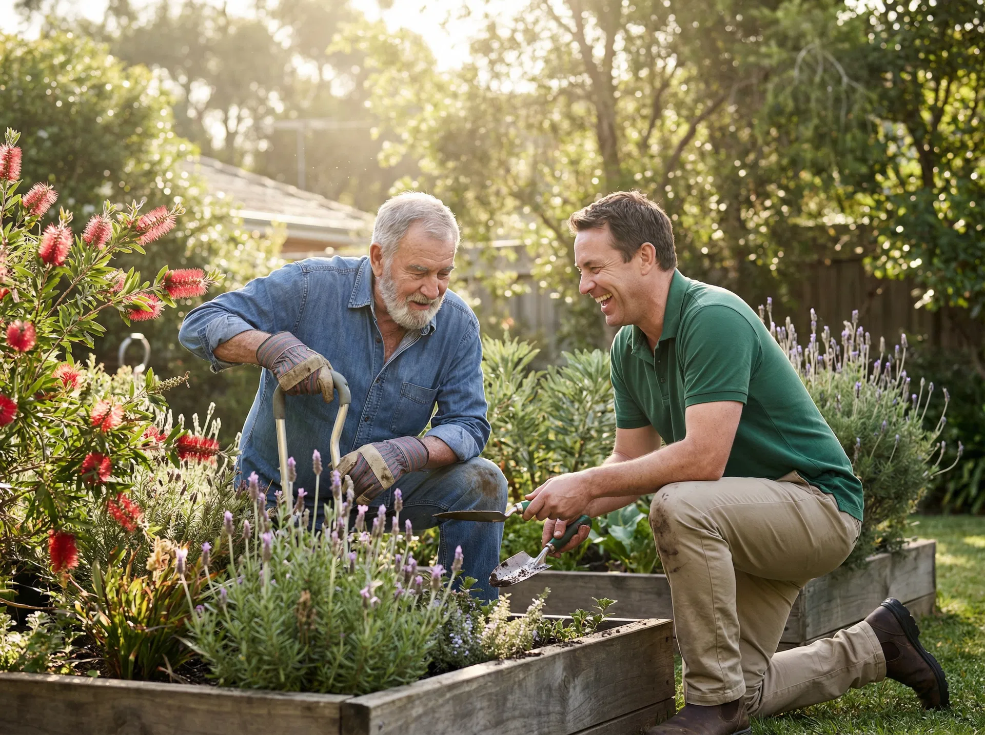 Participant gardening with support worker