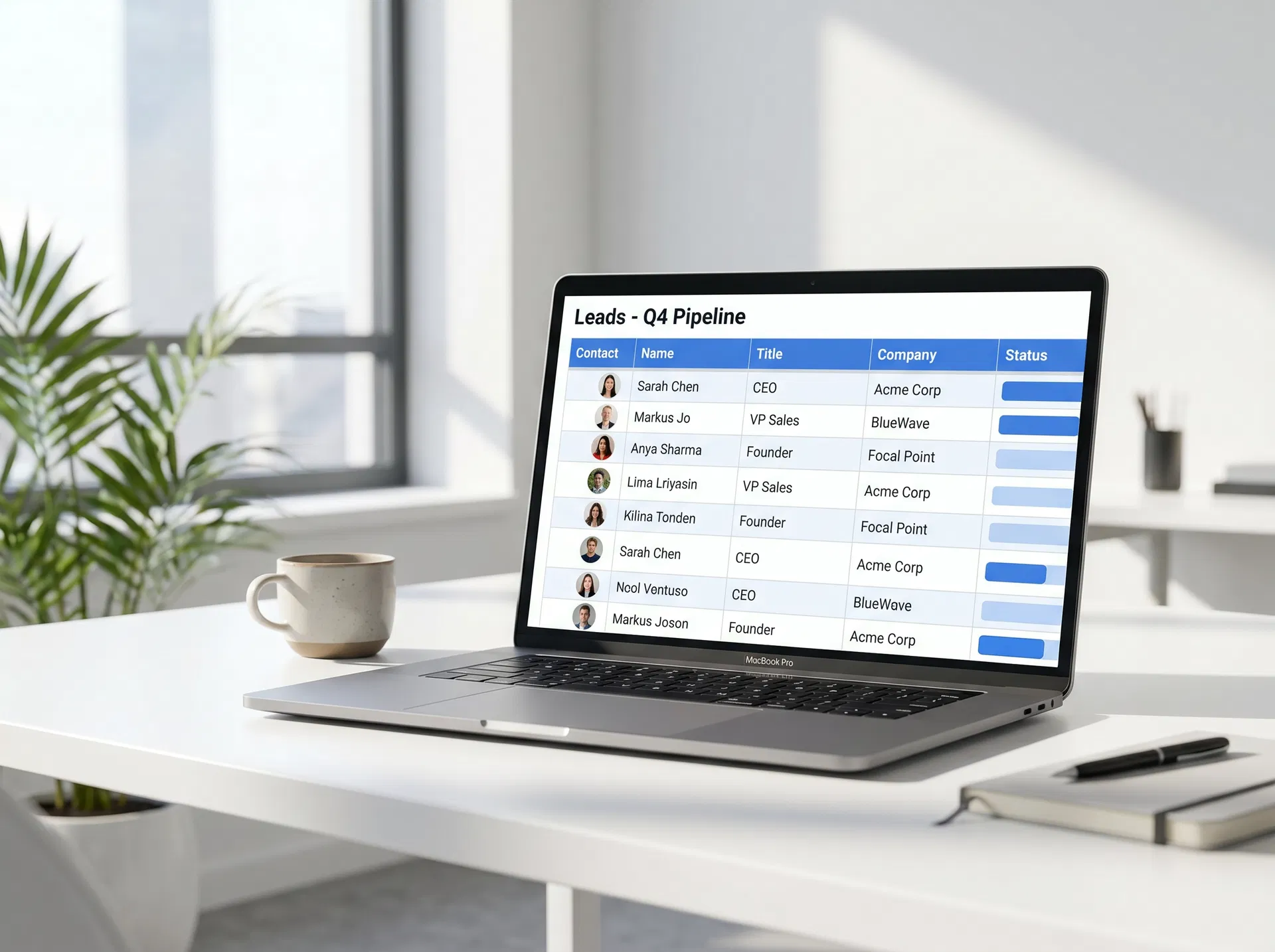 Curated lead list dossier on a laptop