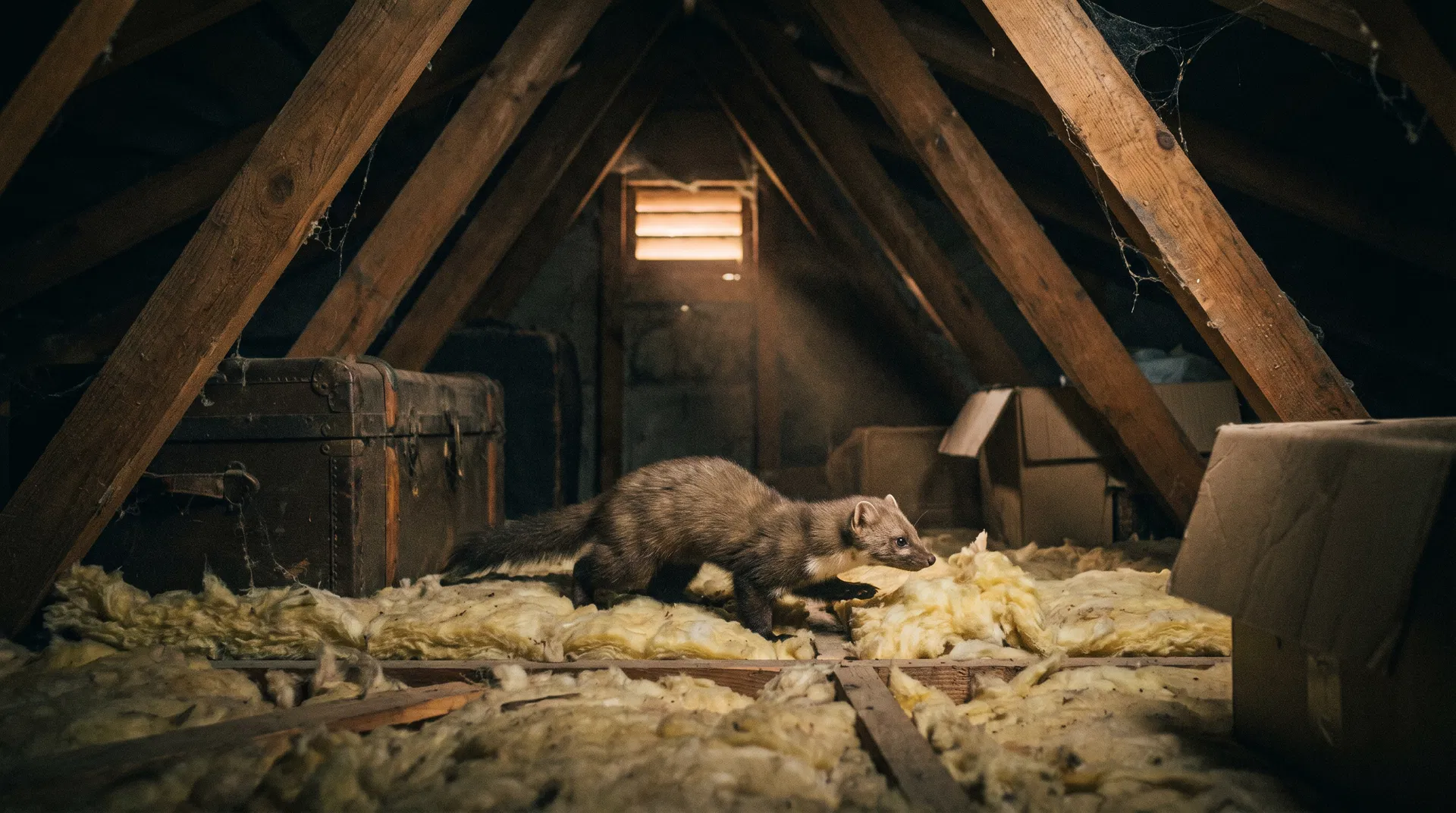 Kuna przemykająca po strychu