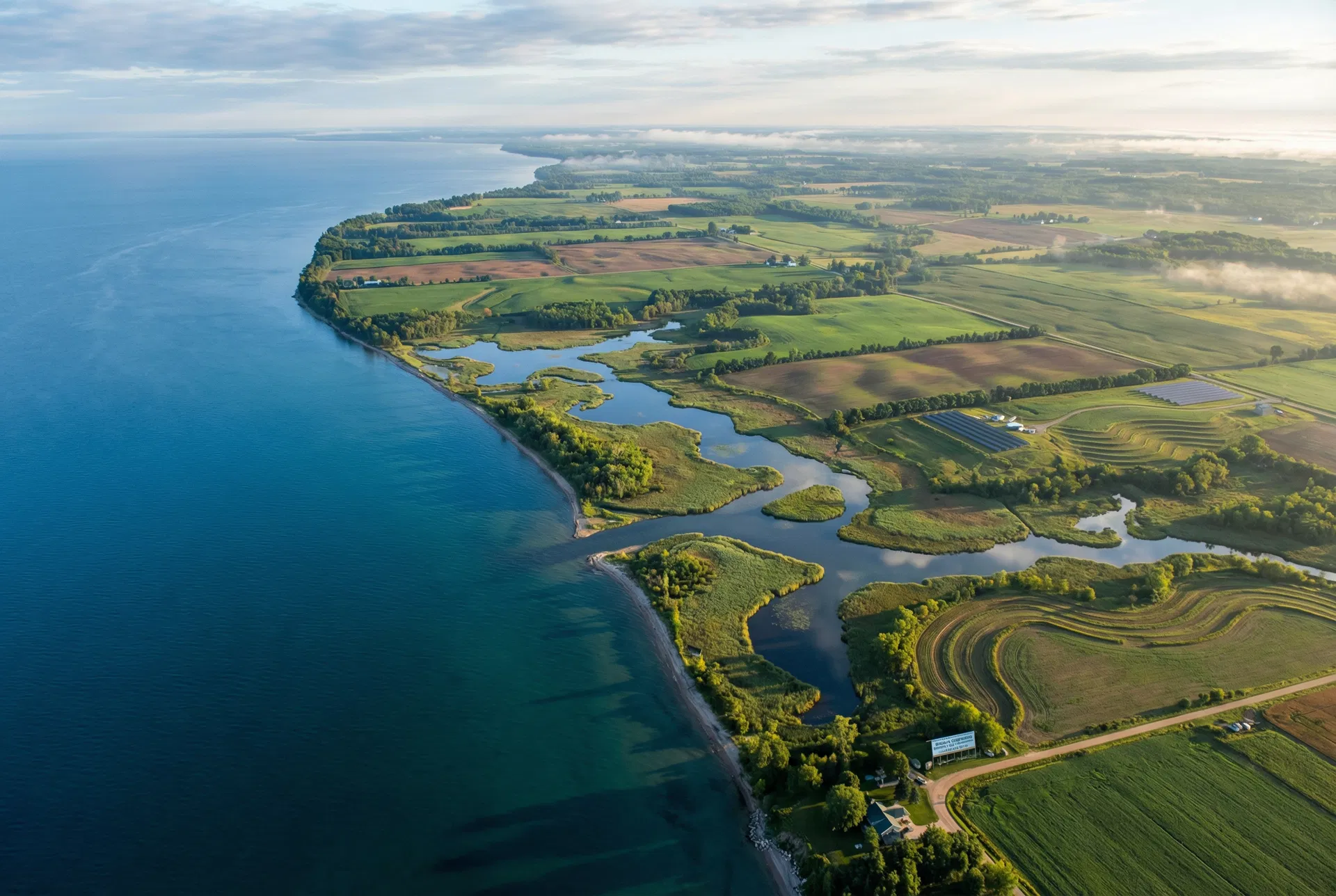 Great Lakes region aerial view — agricultural watershed