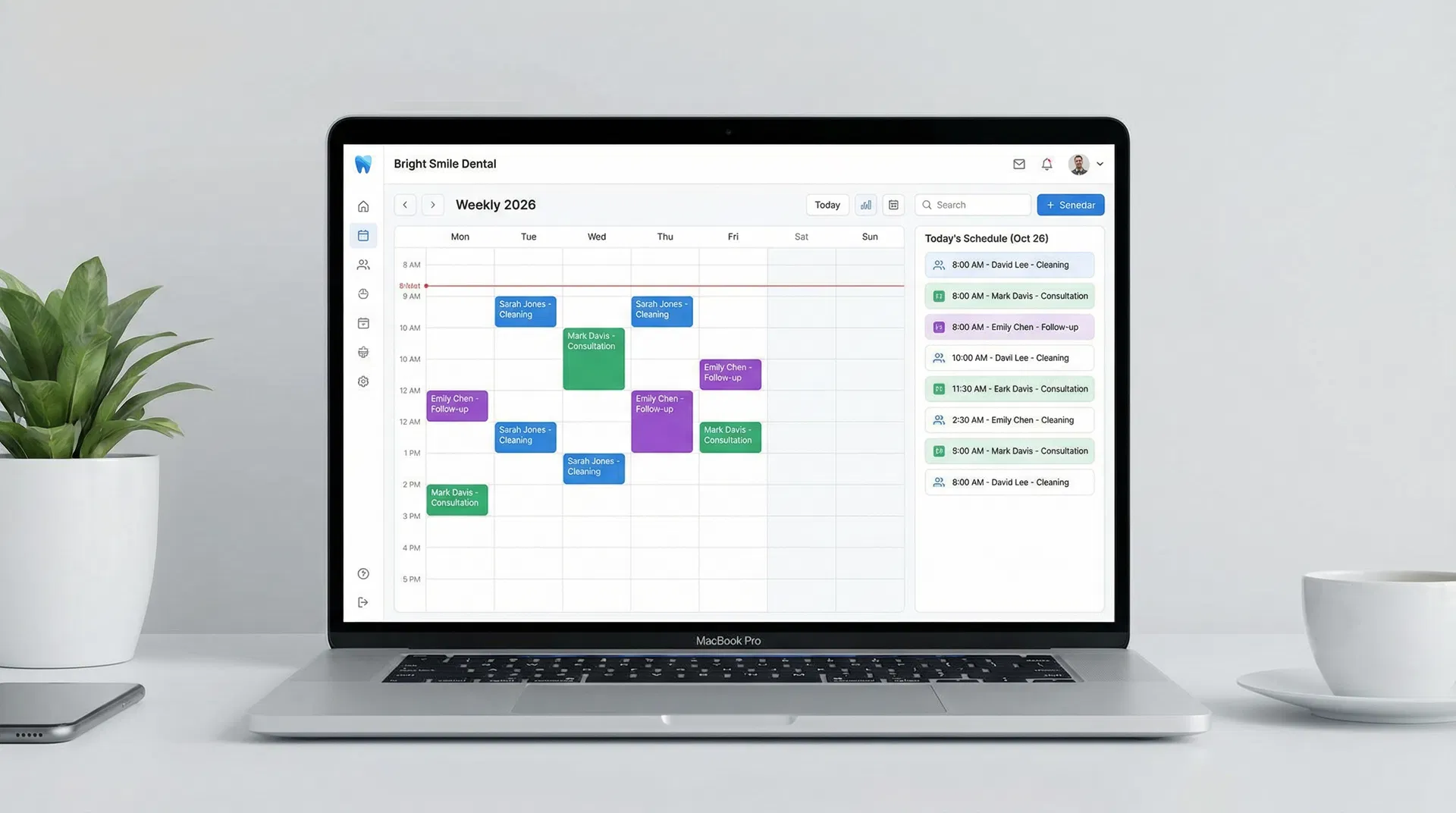 DearDoc Online Scheduling calendar dashboard showing weekly appointments