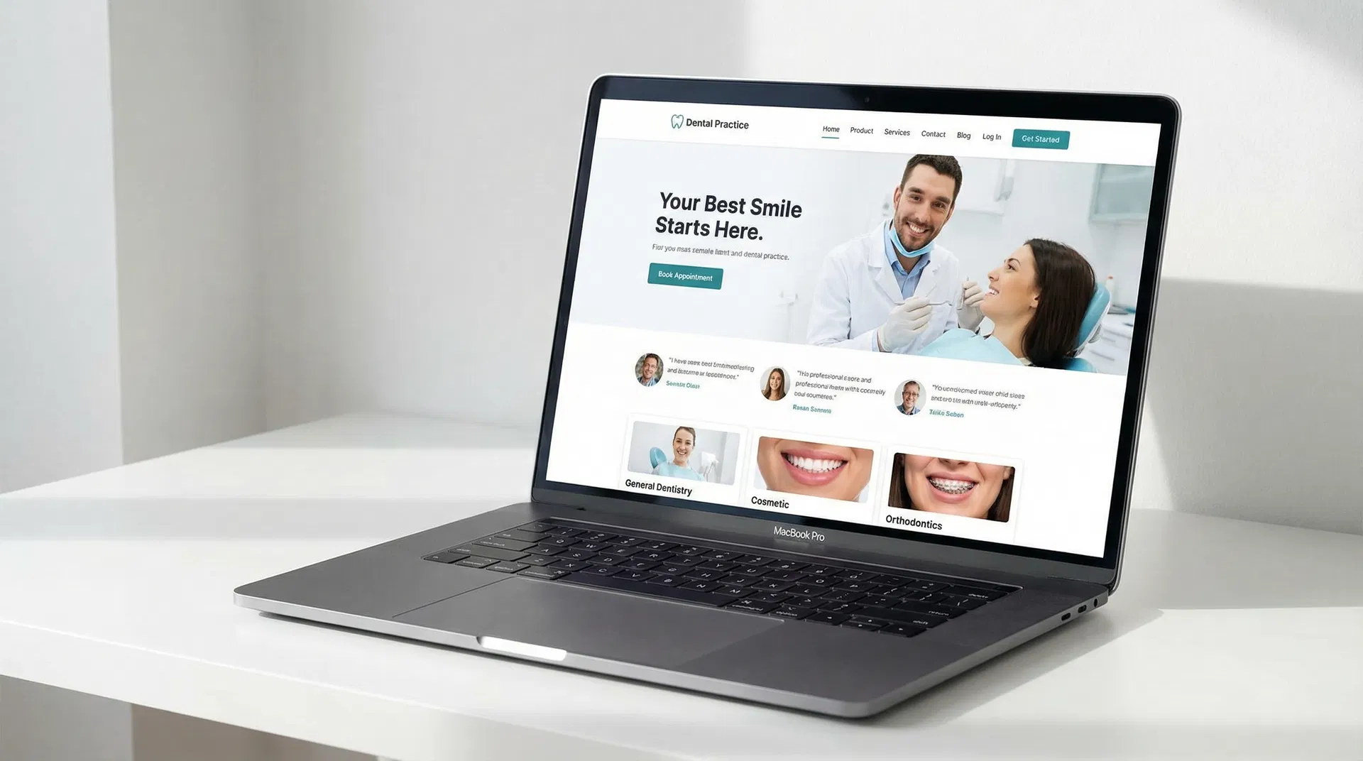 AI-powered healthcare practice website on MacBook Pro