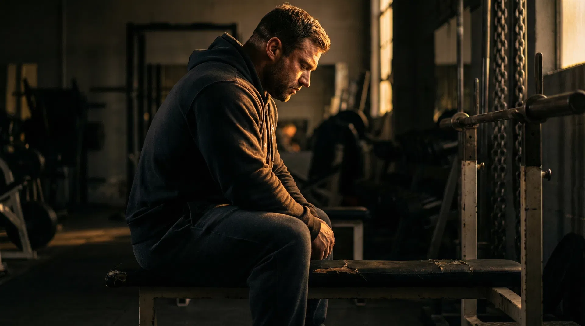 Man focused in dark gym