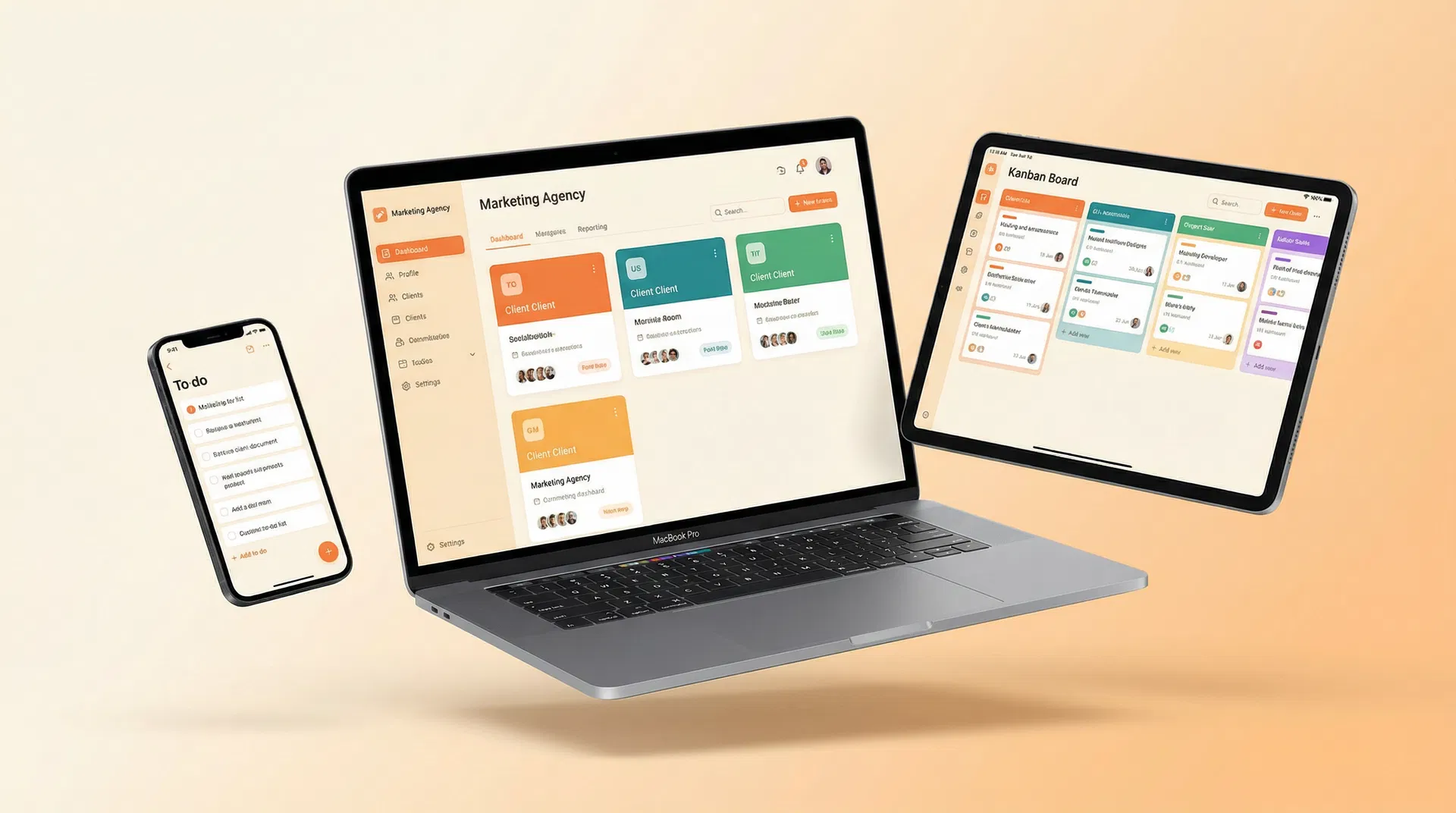 Painel da RG Agency - Visão em múltiplos dispositivos