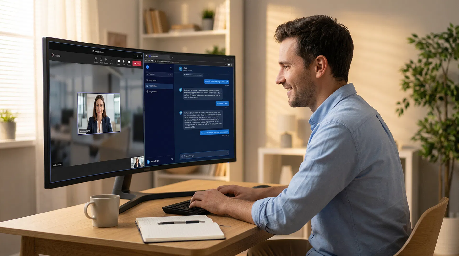 AI Interview Assistant showing split screen with video call and AI-generated answers