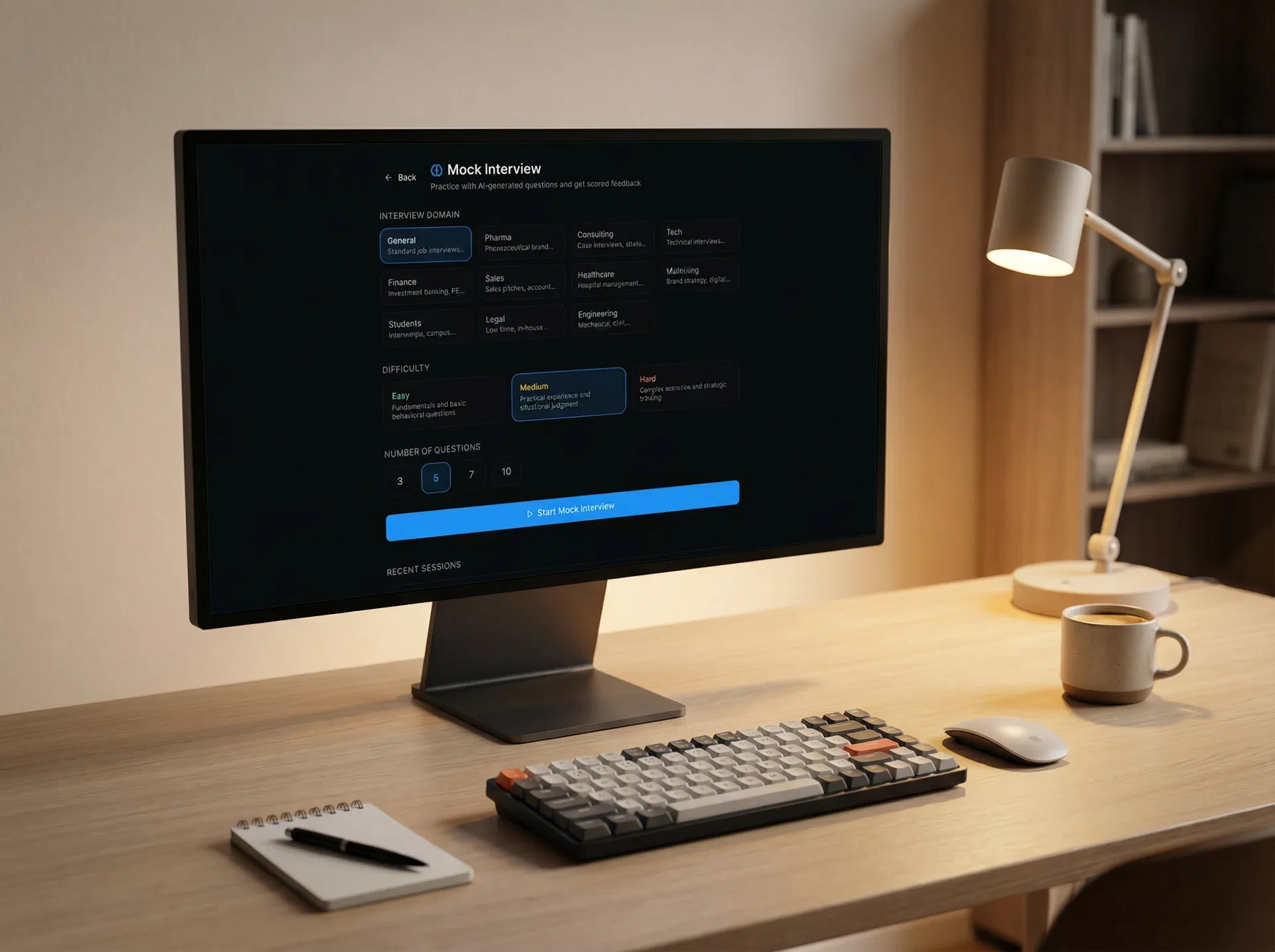 Mock interview mode with AI scoring and feedback