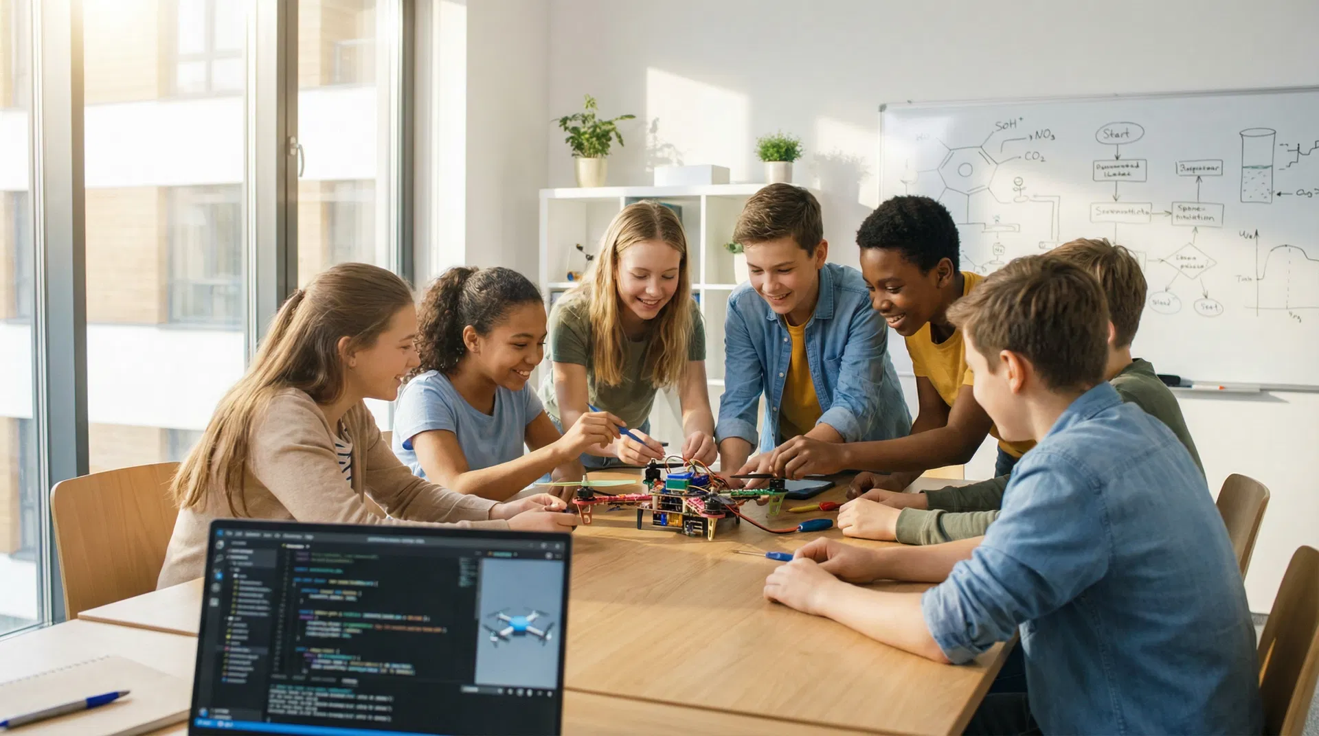 Students collaborating on STEM activities