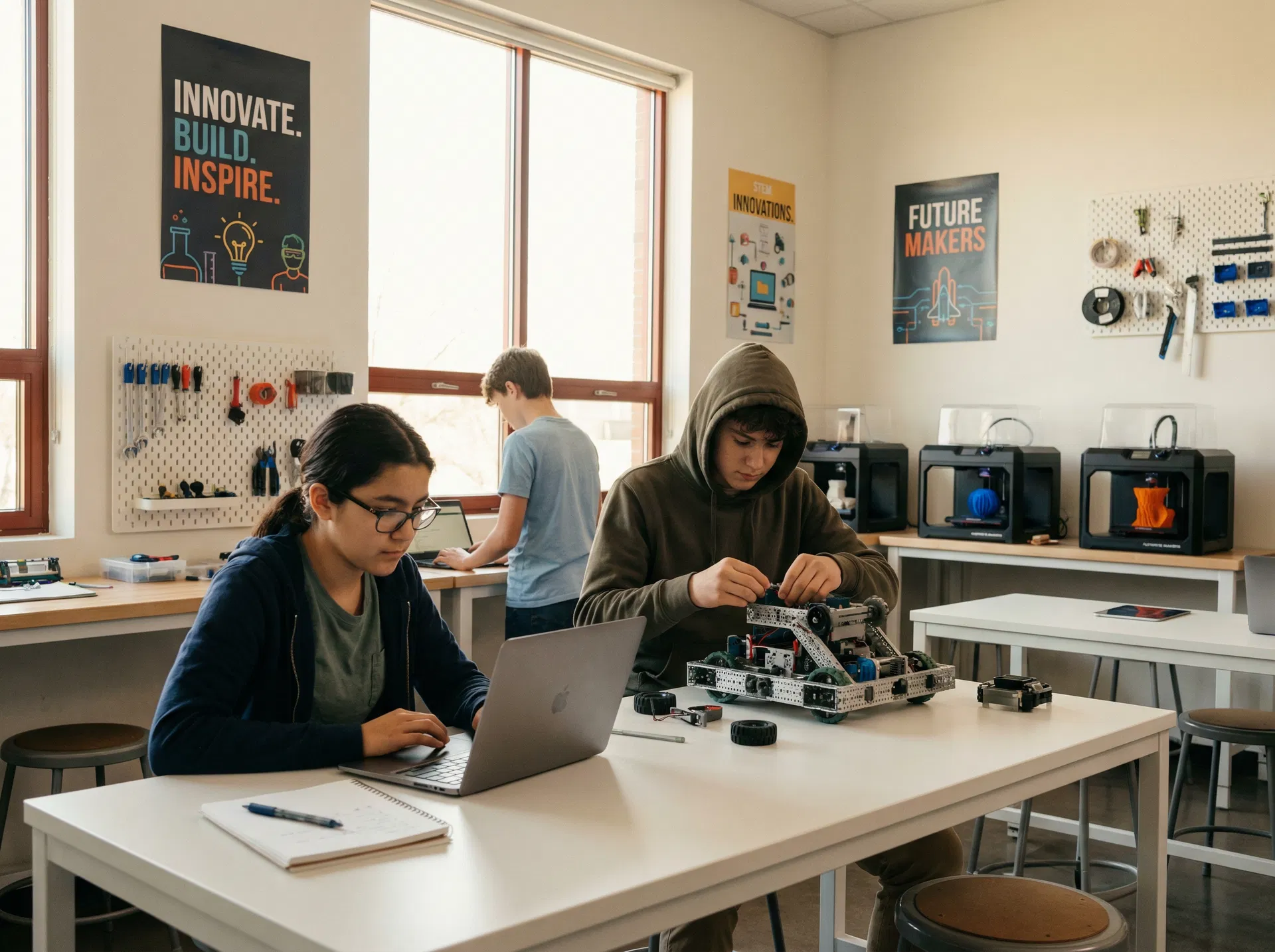 Students in a hands-on STEM learning environment