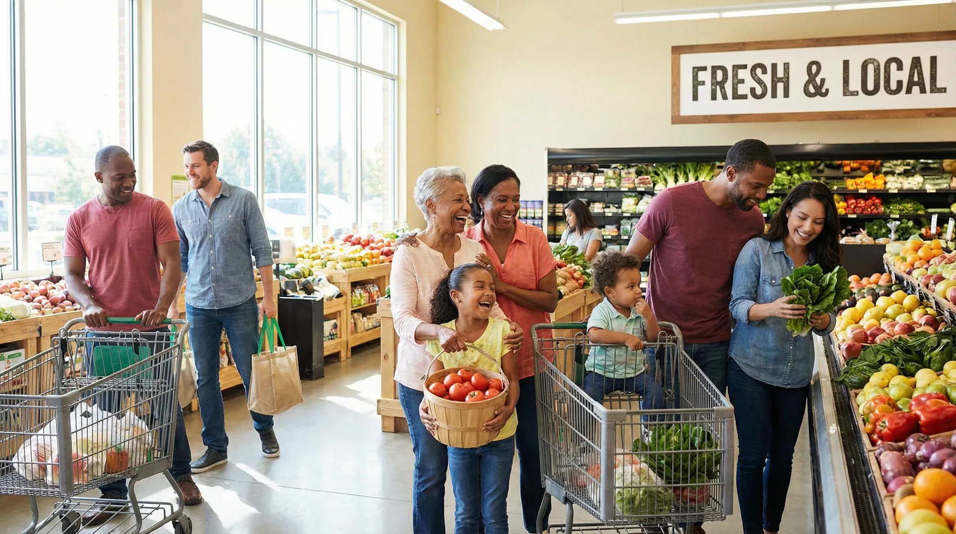 Families shopping together at Charleston Discount Grocery