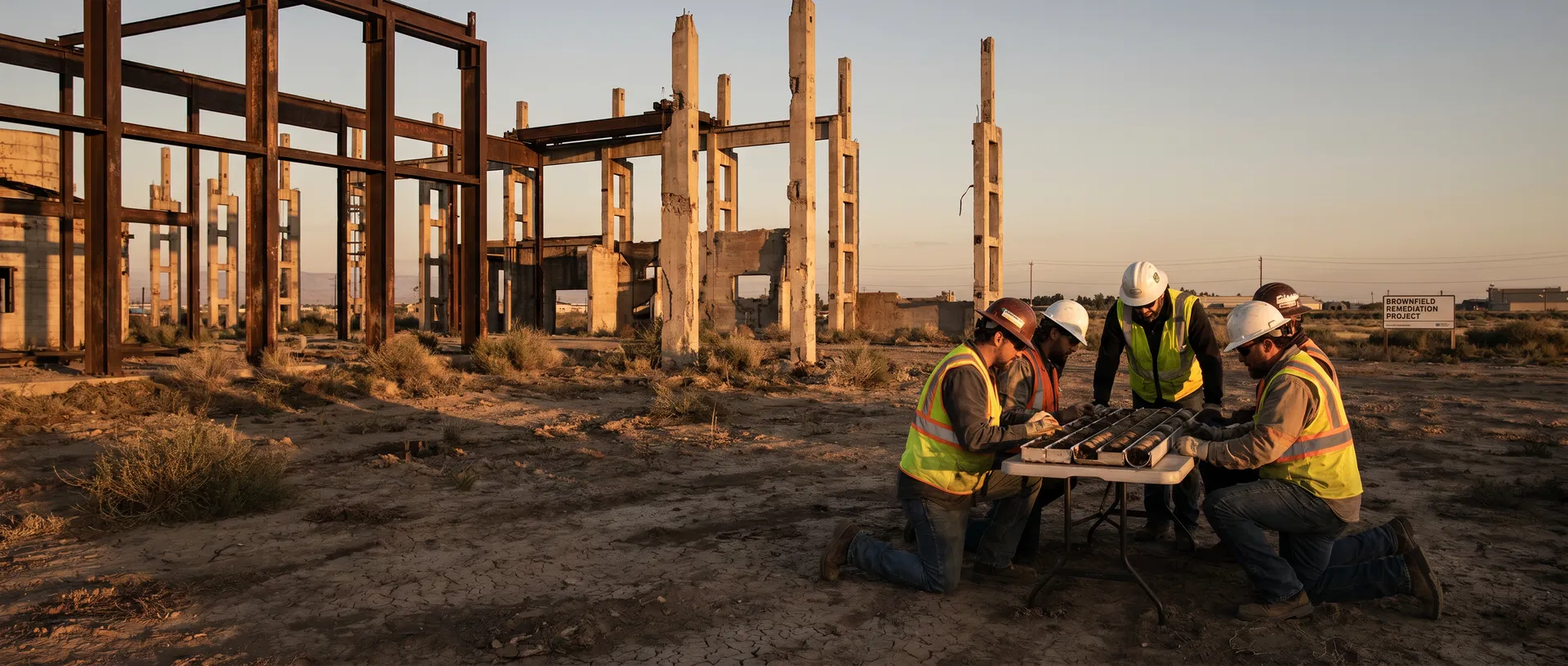 Environmental consulting team at brownfield site