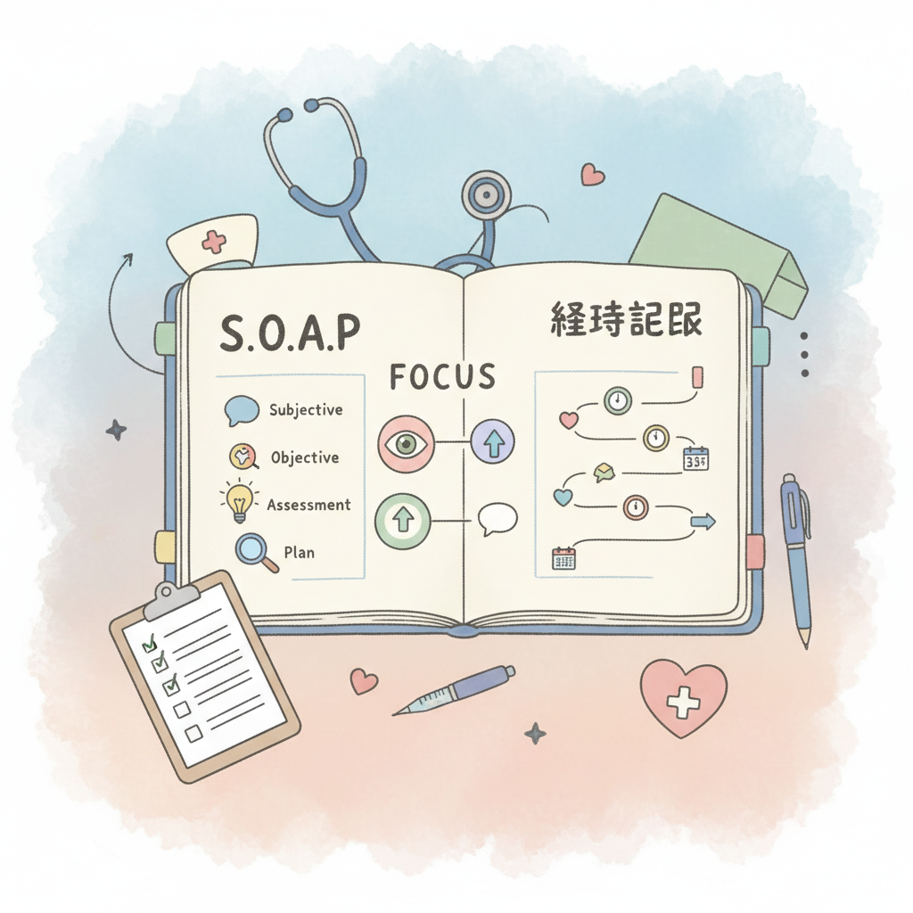 実習で役立つ！看護記録の基本と種類別書き方ガイド - SOAP・フォーカス・経時記録を完全解説