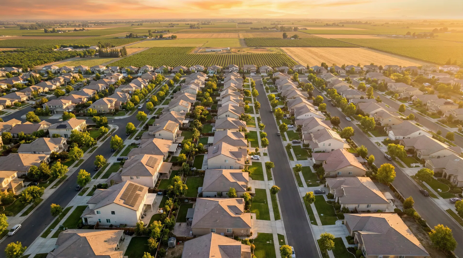 Central Valley California homes aerial view