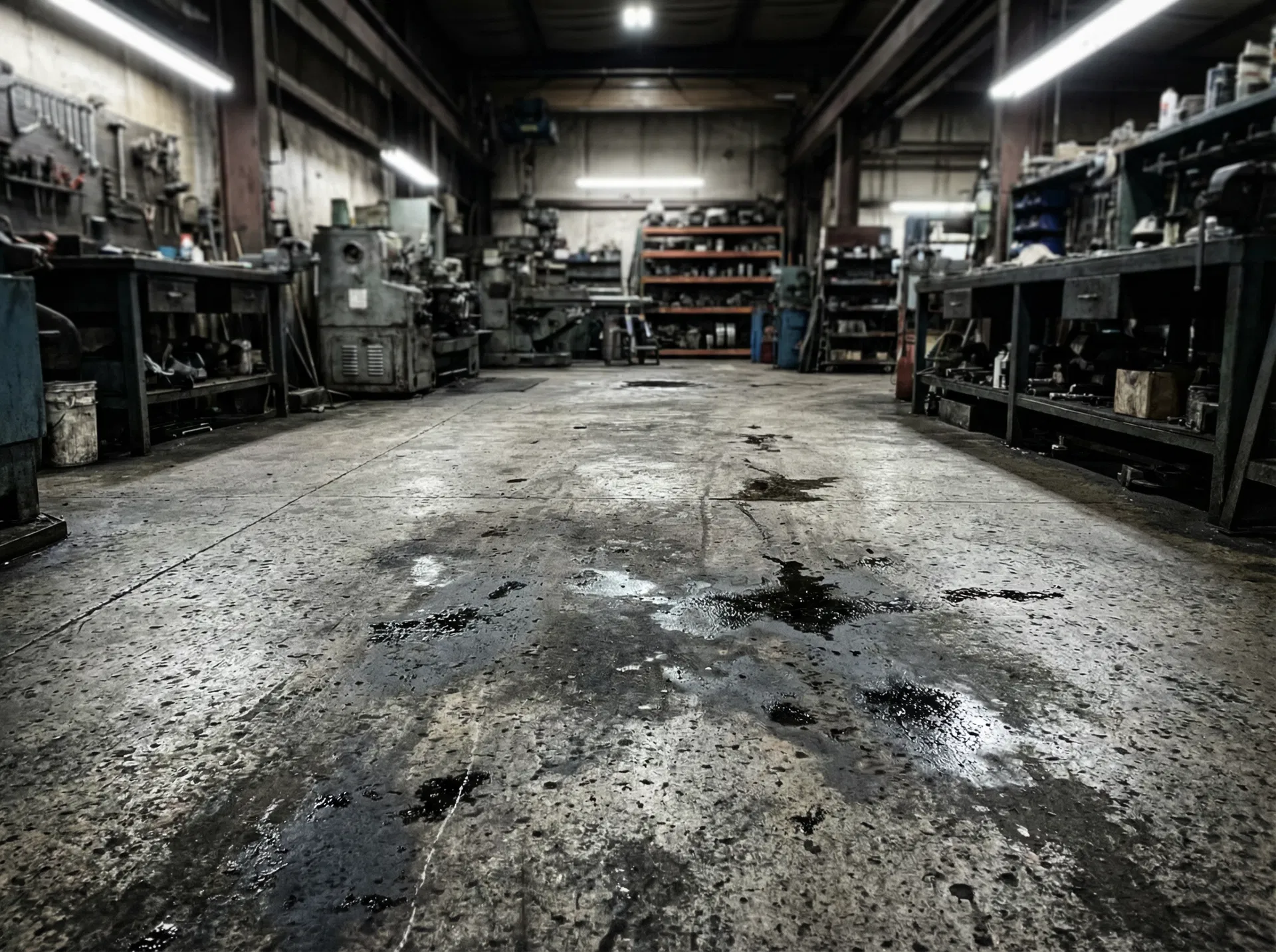 Before: dirty workshop floor