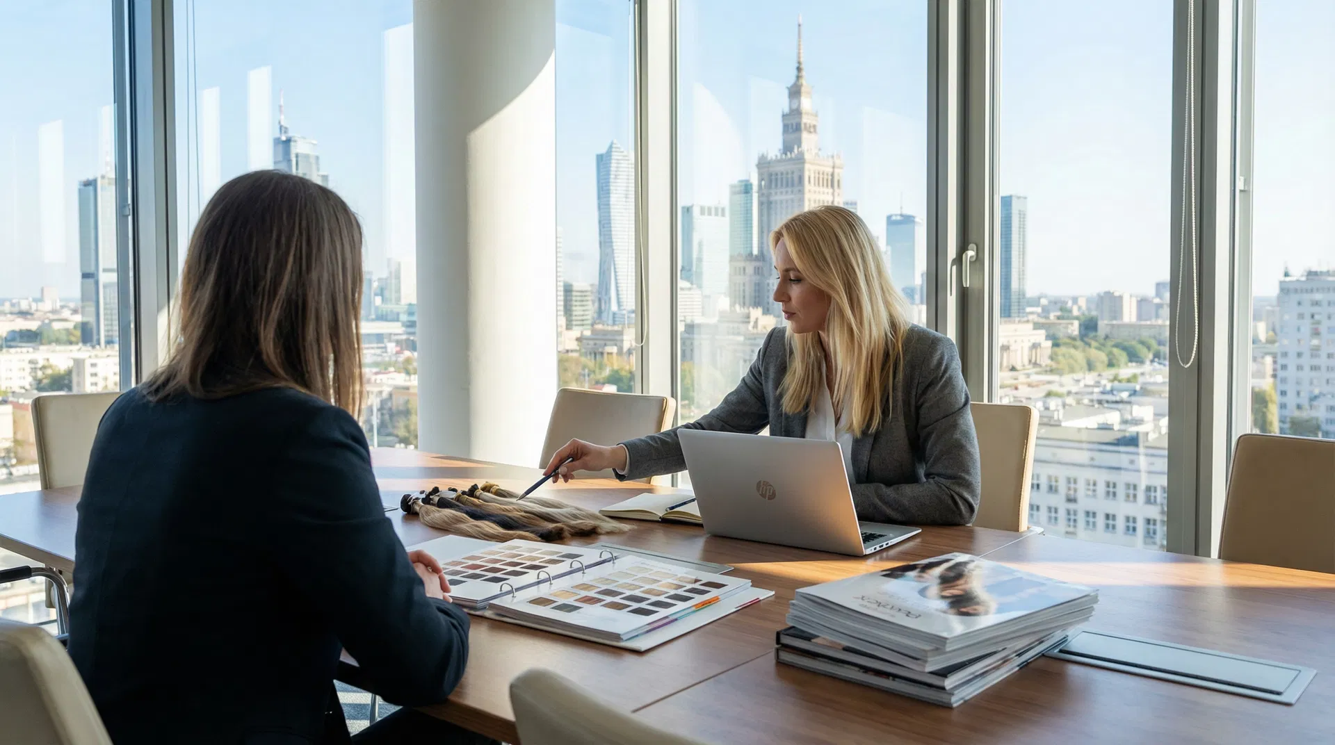 OEM client consultation at RemyPatra Warsaw office with Warsaw skyline
