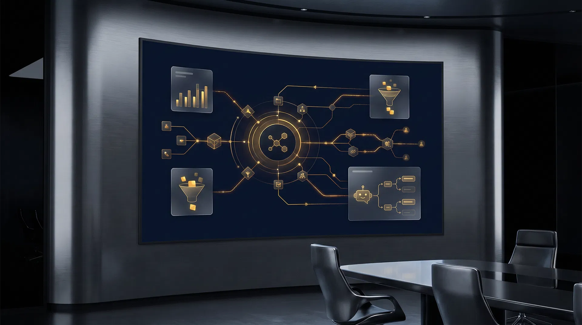 Dashboard de automatización NexFlowAI mostrando flujos de trabajo inteligentes