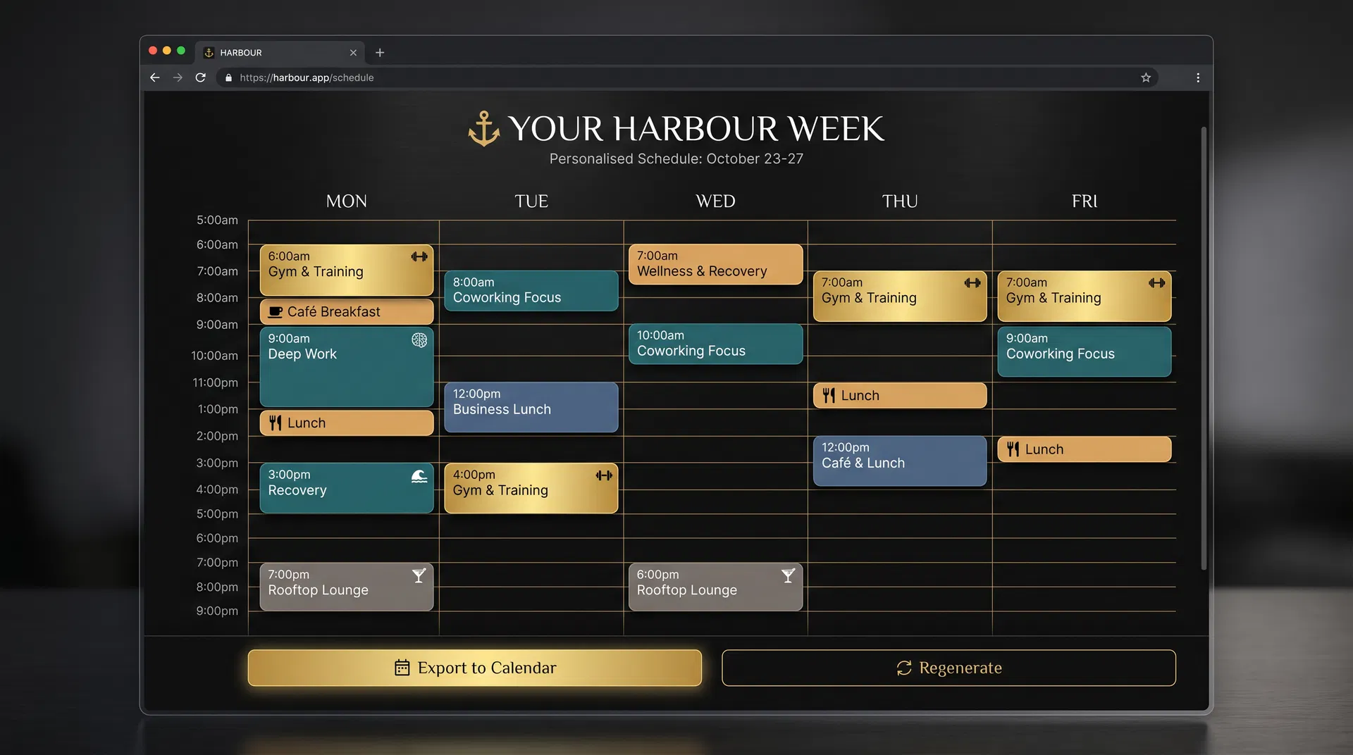 HARBOUR — personalised weekly schedule output