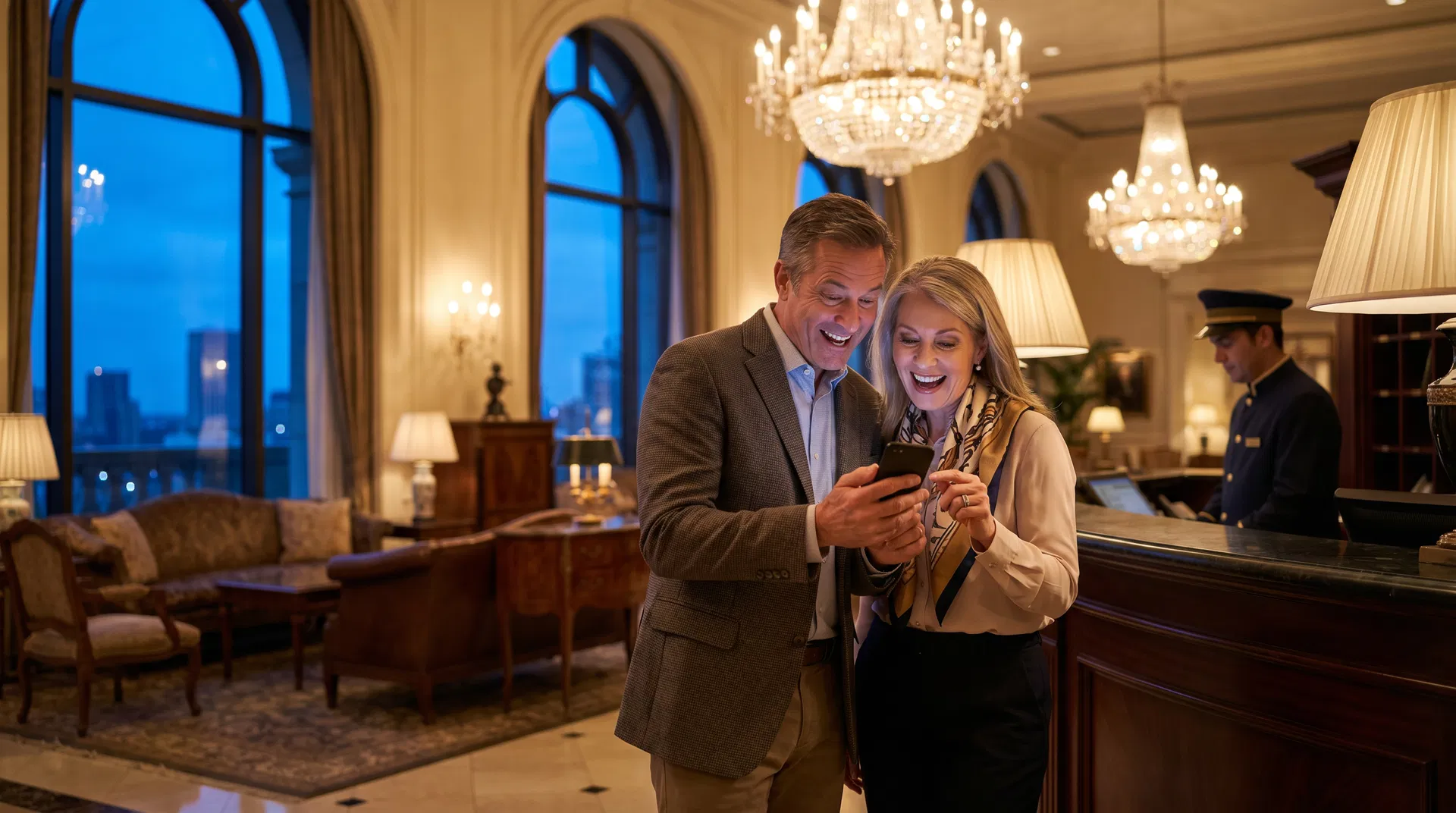 Luxury hotel lobby with AI technology