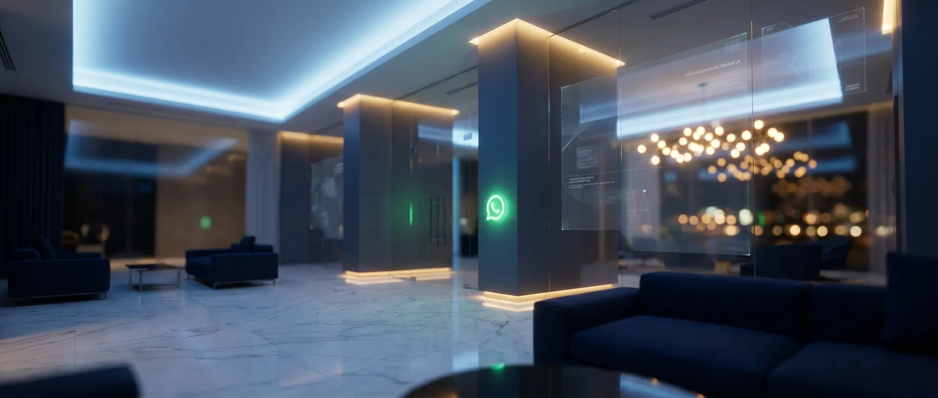 Luxury hotel lobby with AI technology