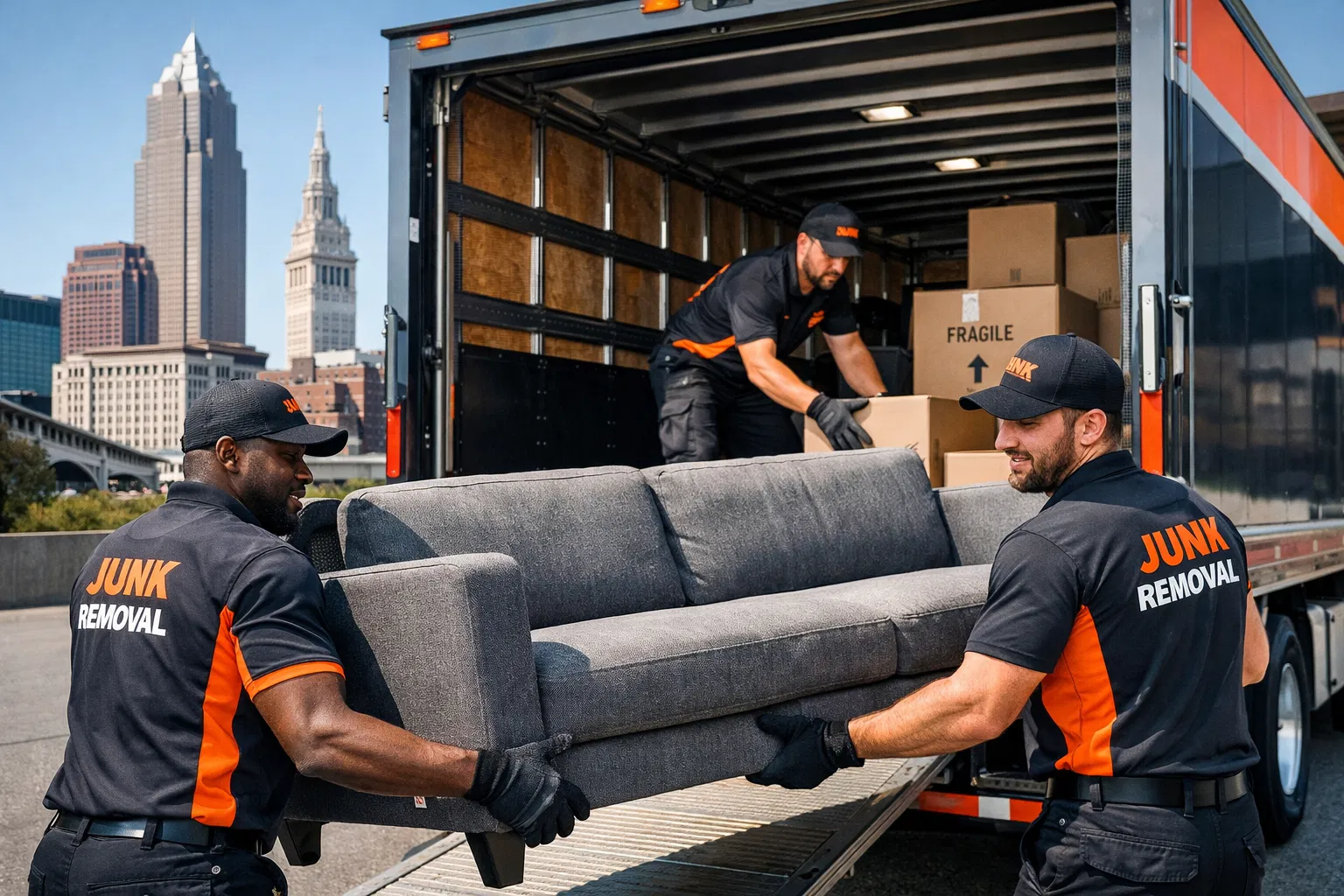 CLE Junk Removal team loading furniture into truck