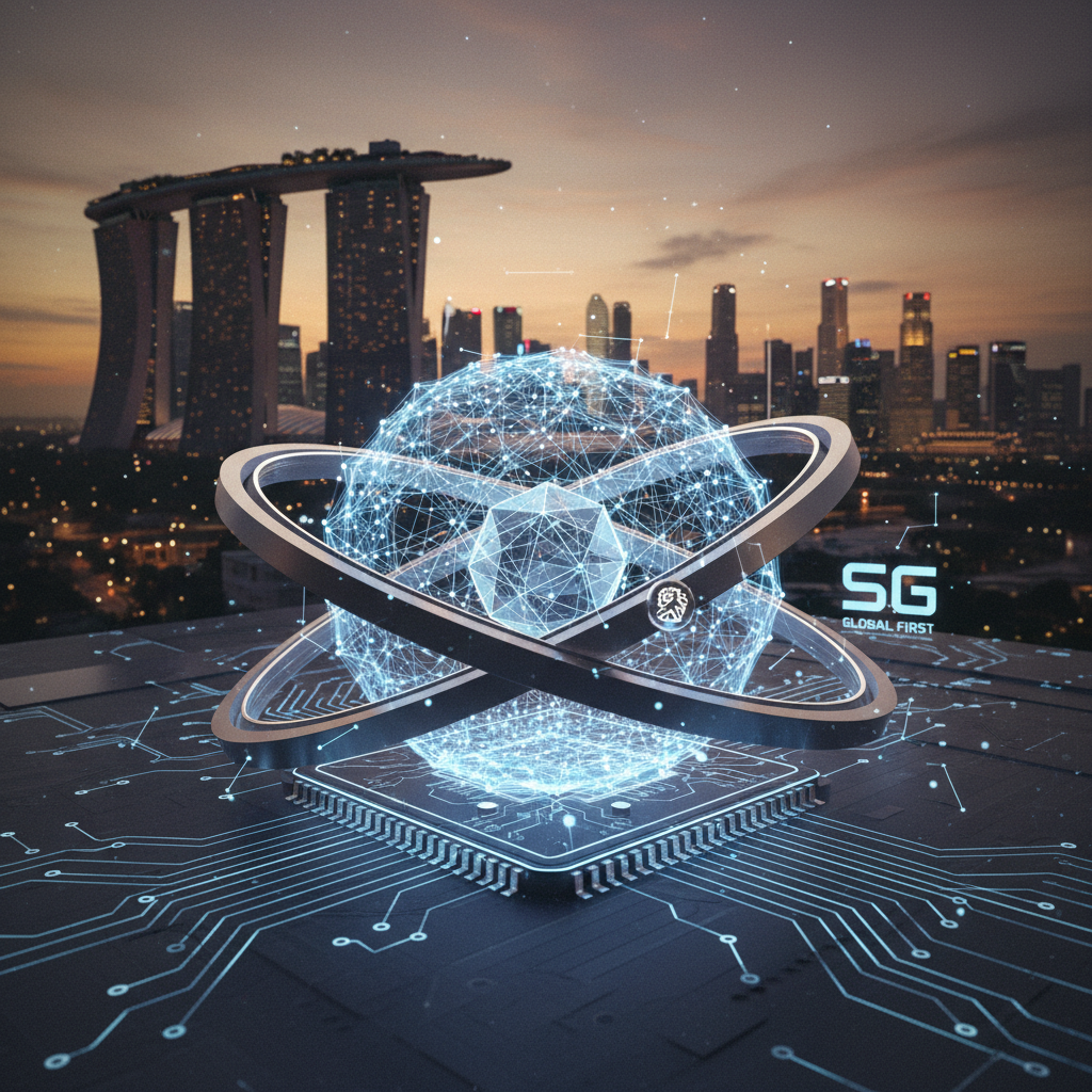 Diagram illustrating the interconnected components of agentic AI governance, with Singapore's flag subtly in the background.