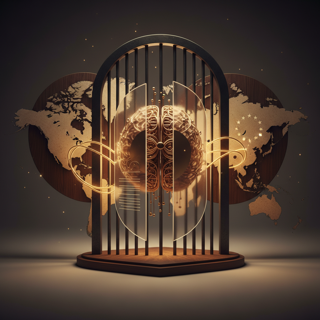 Illustration of interconnected global networks representing the EU AI Act's broad scope and compliance requirements.