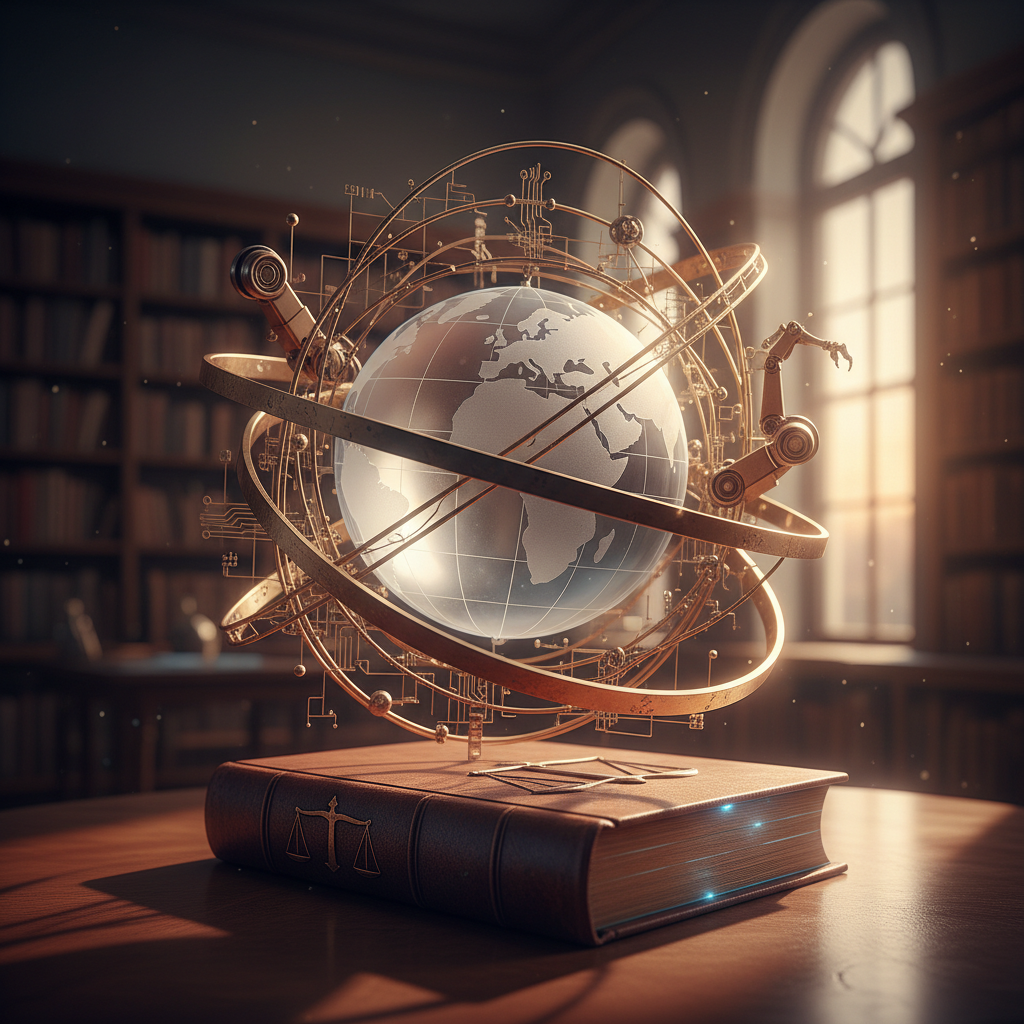 Abstract image representing global connectivity and artificial intelligence, symbolizing international AI governance frameworks.