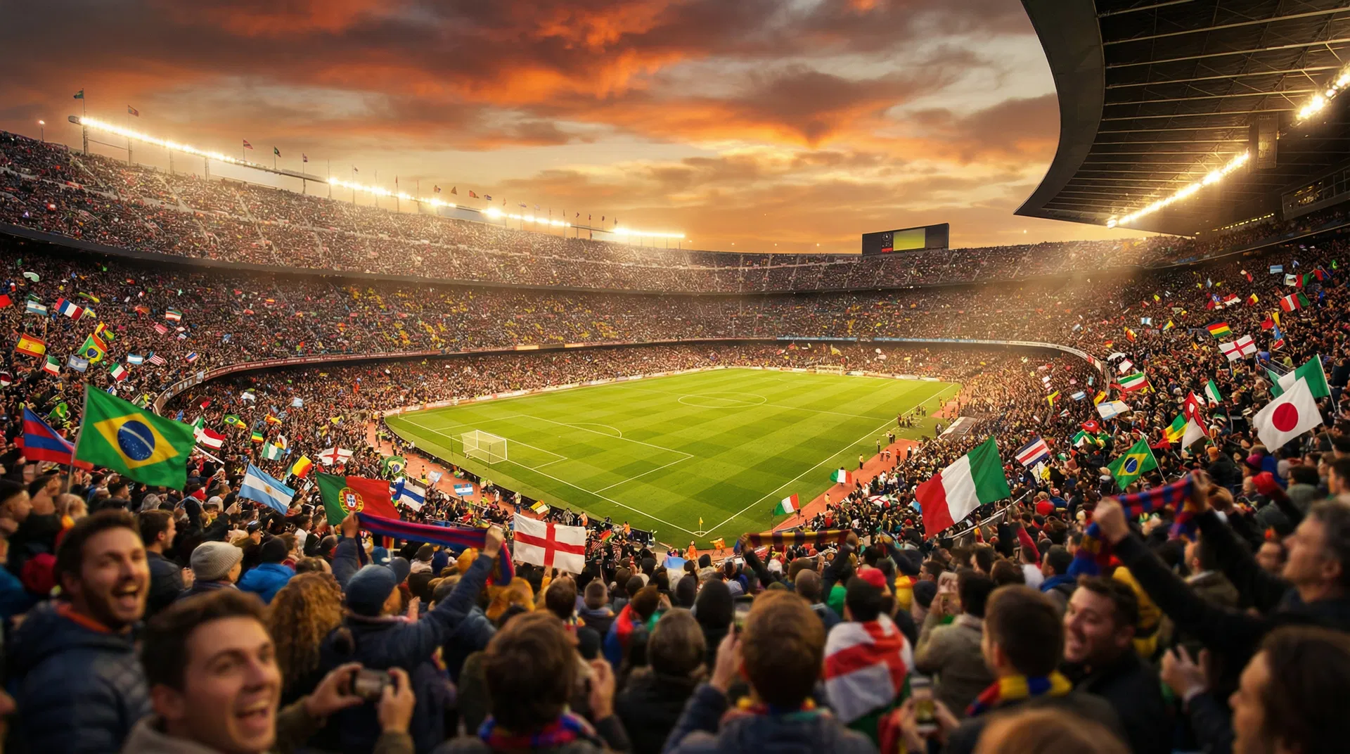 Stadium crowd at golden hour