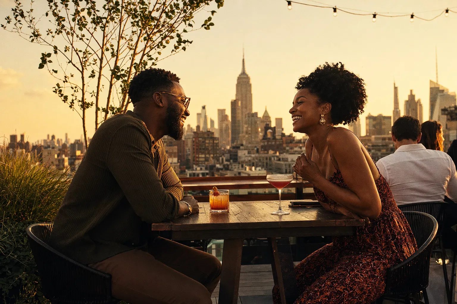 Two people building a new relationship at a CocoaSocia™ rooftop experience
