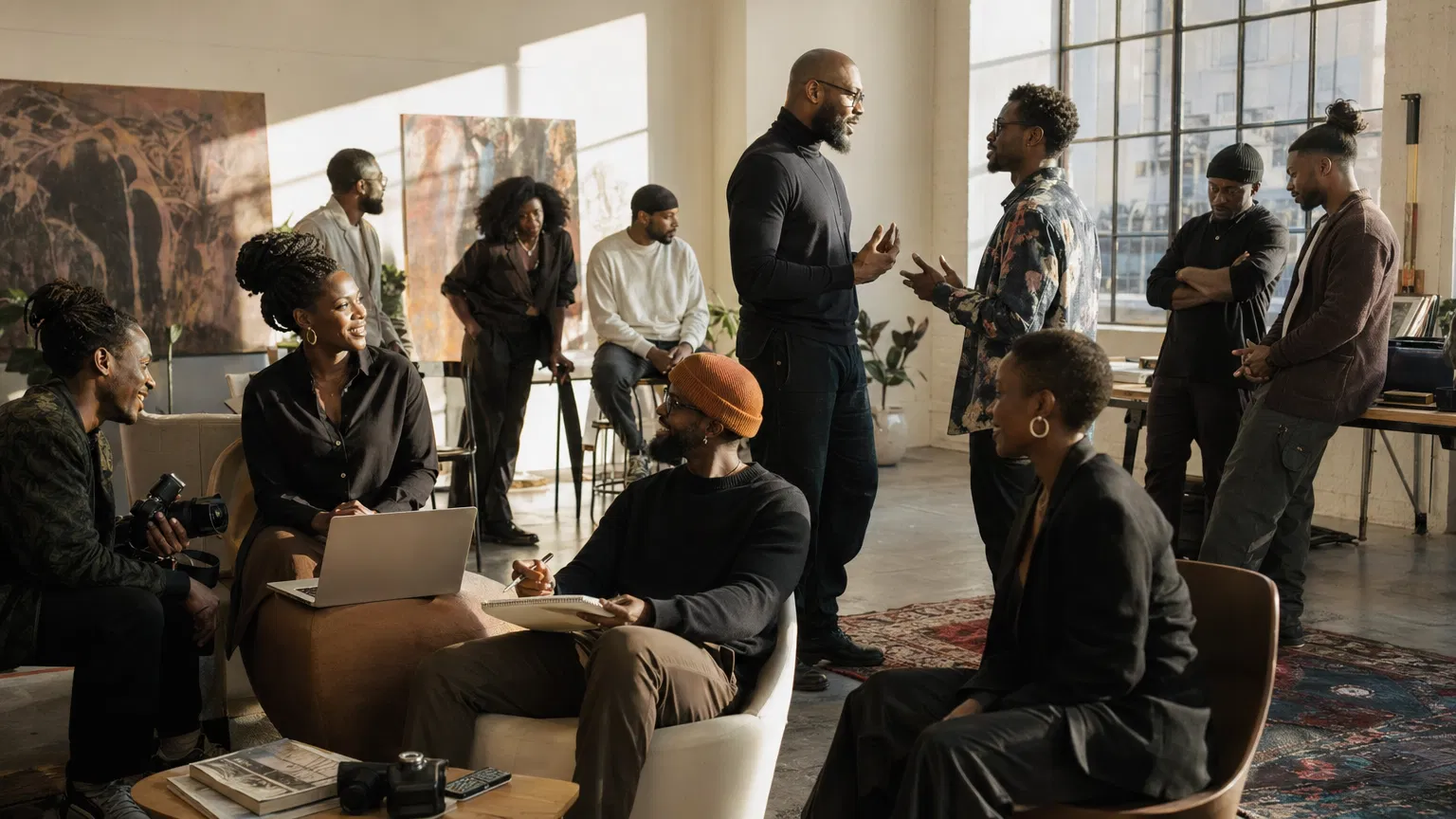 Black creative professionals gathered in a studio