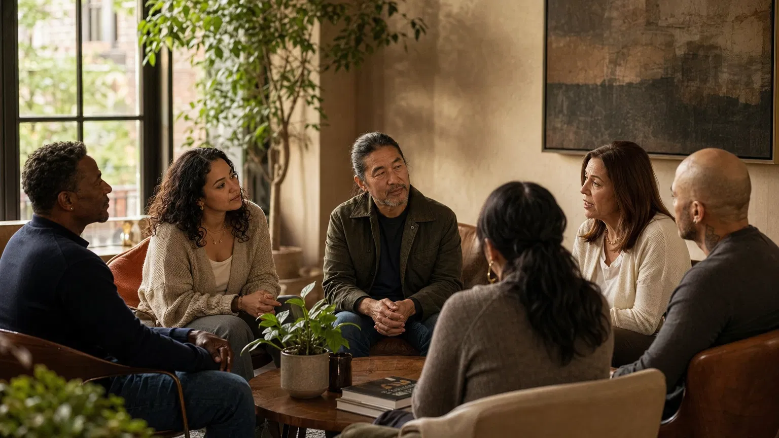 Diverse recovery support group session at Mountainside NYC