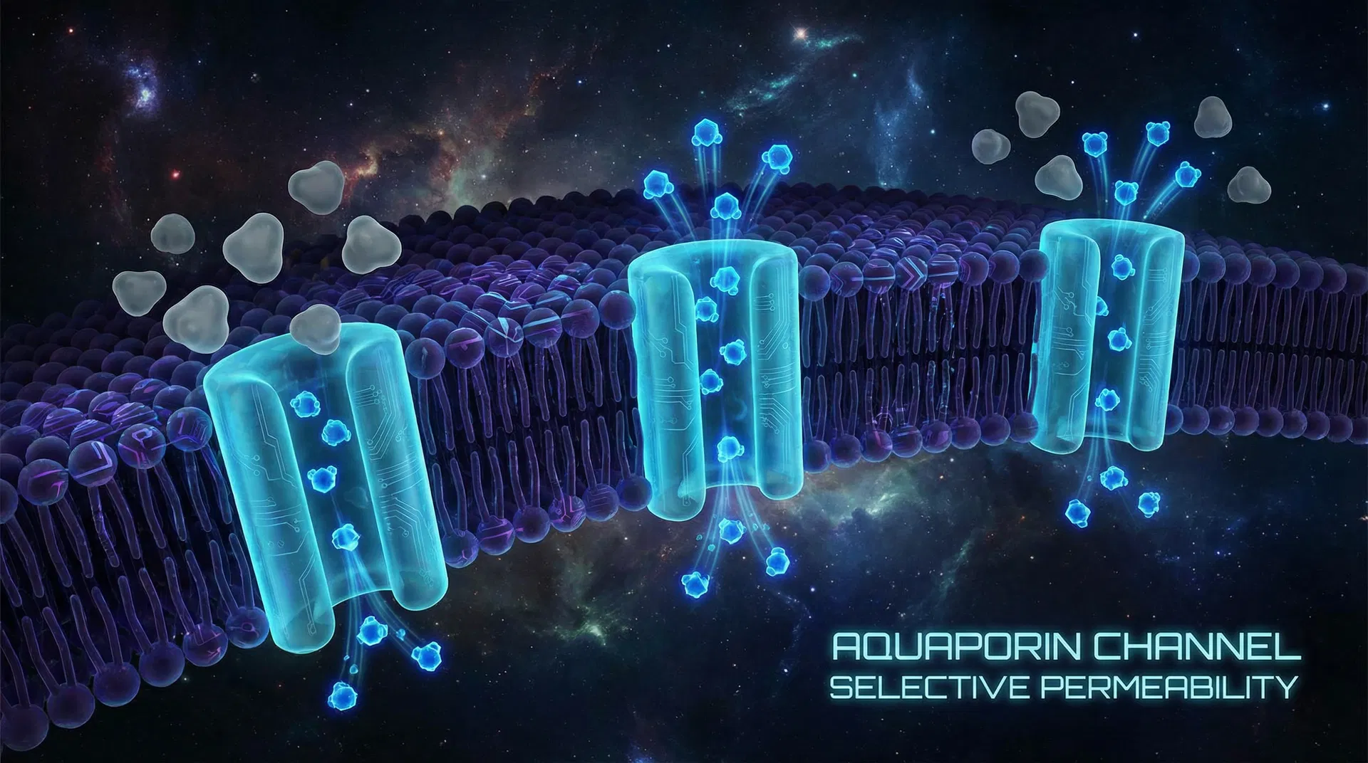 Aquaporin channels in cell membrane