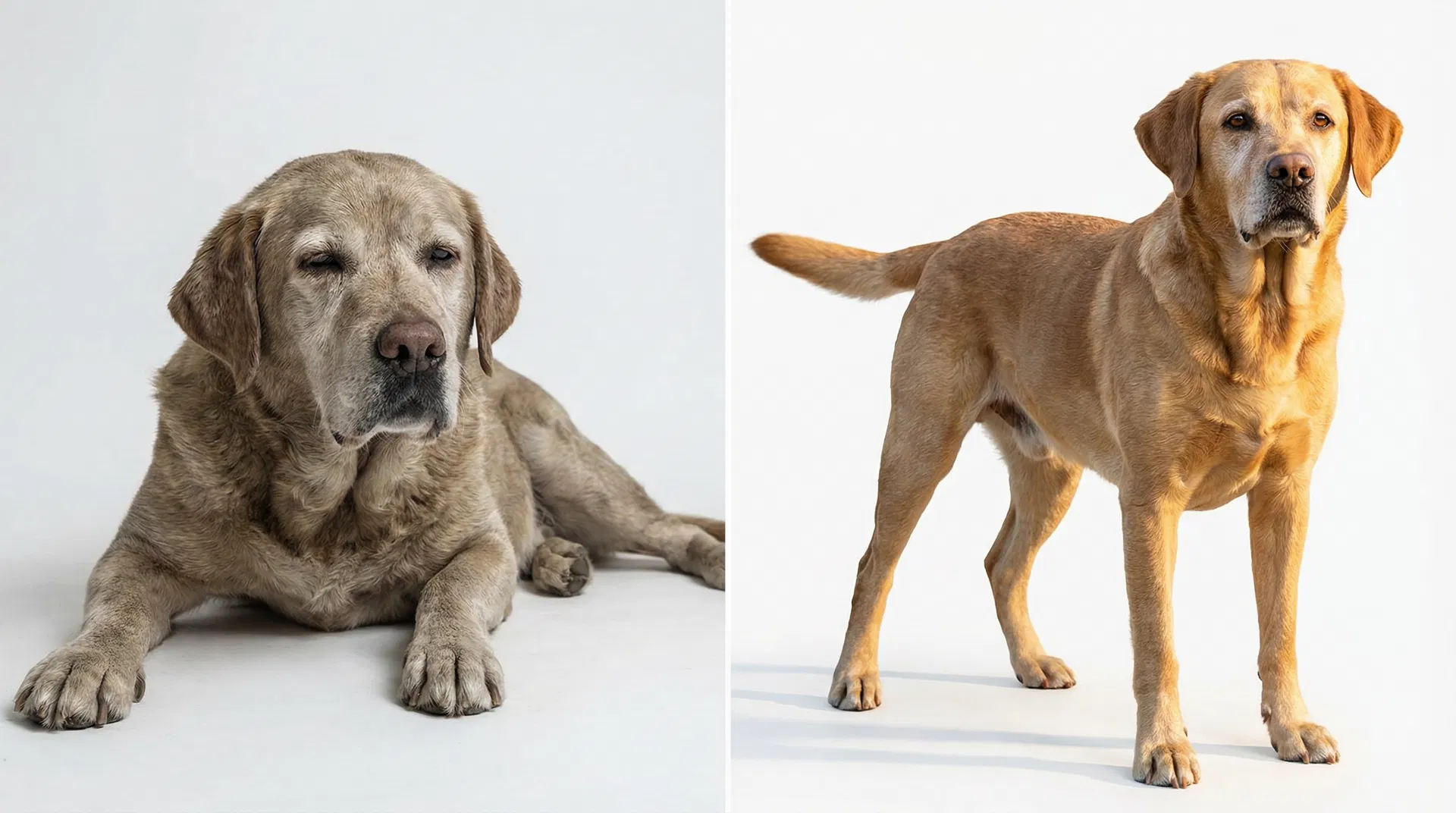 Before and after showing a dog's transformation with Ruff Greens