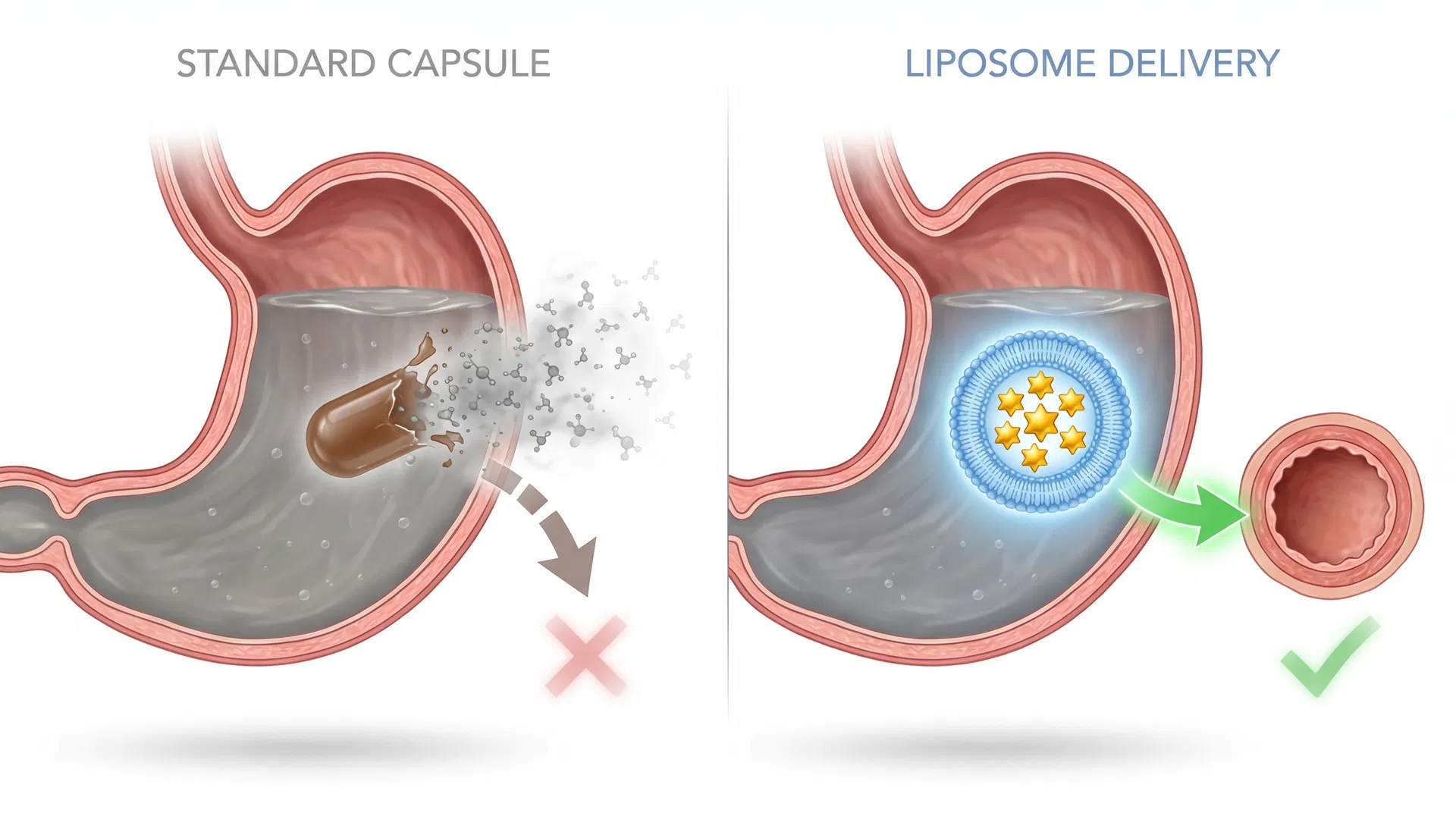 Standard capsule vs liposomal delivery comparison