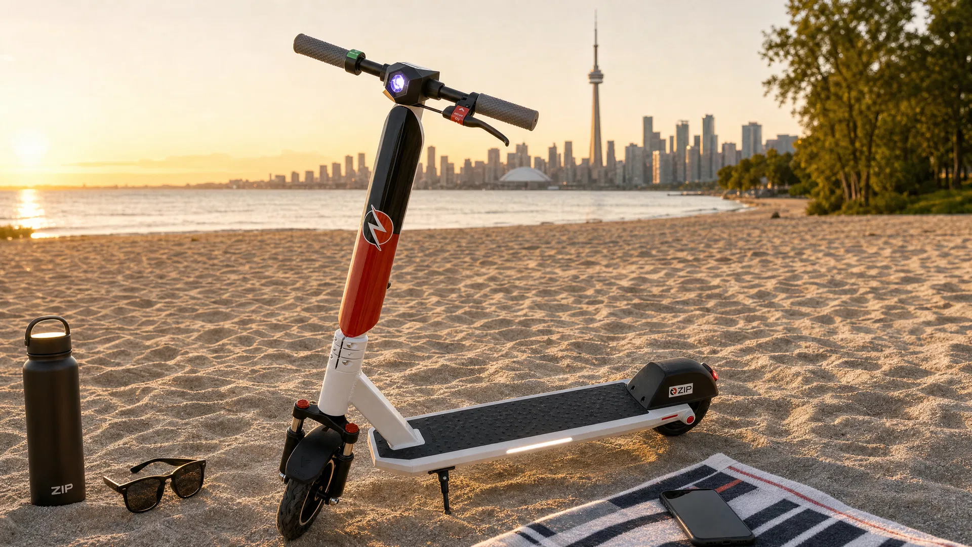 E-Scooter at Sunnyside Beach with Toronto skyline
