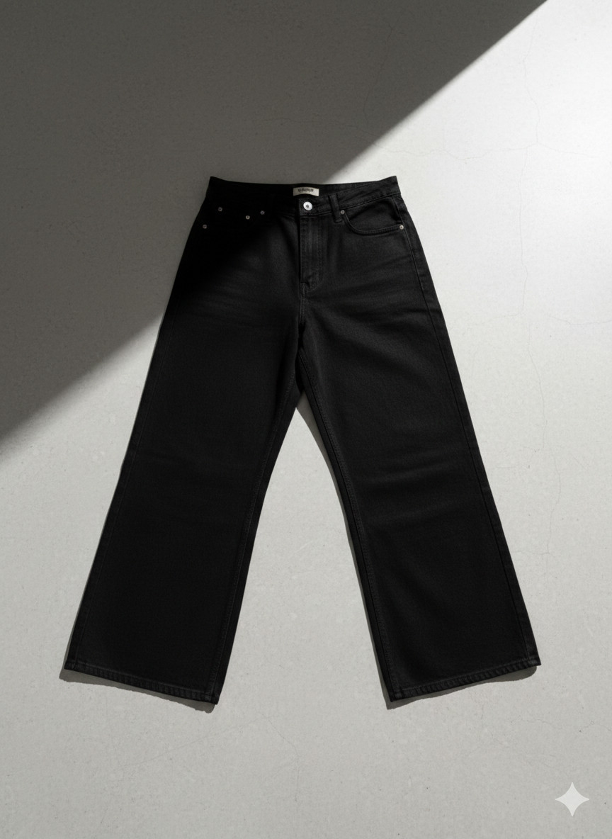 WMN'S WIDE LEG JEANS BLACK WA-38-K