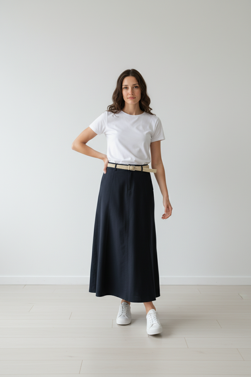 Iine maxi skirt navey bIue 26019