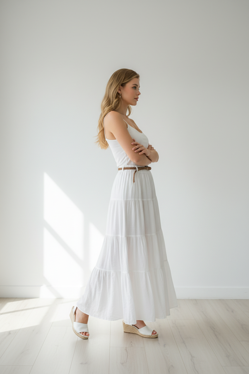 Tiered SKirt white 26017