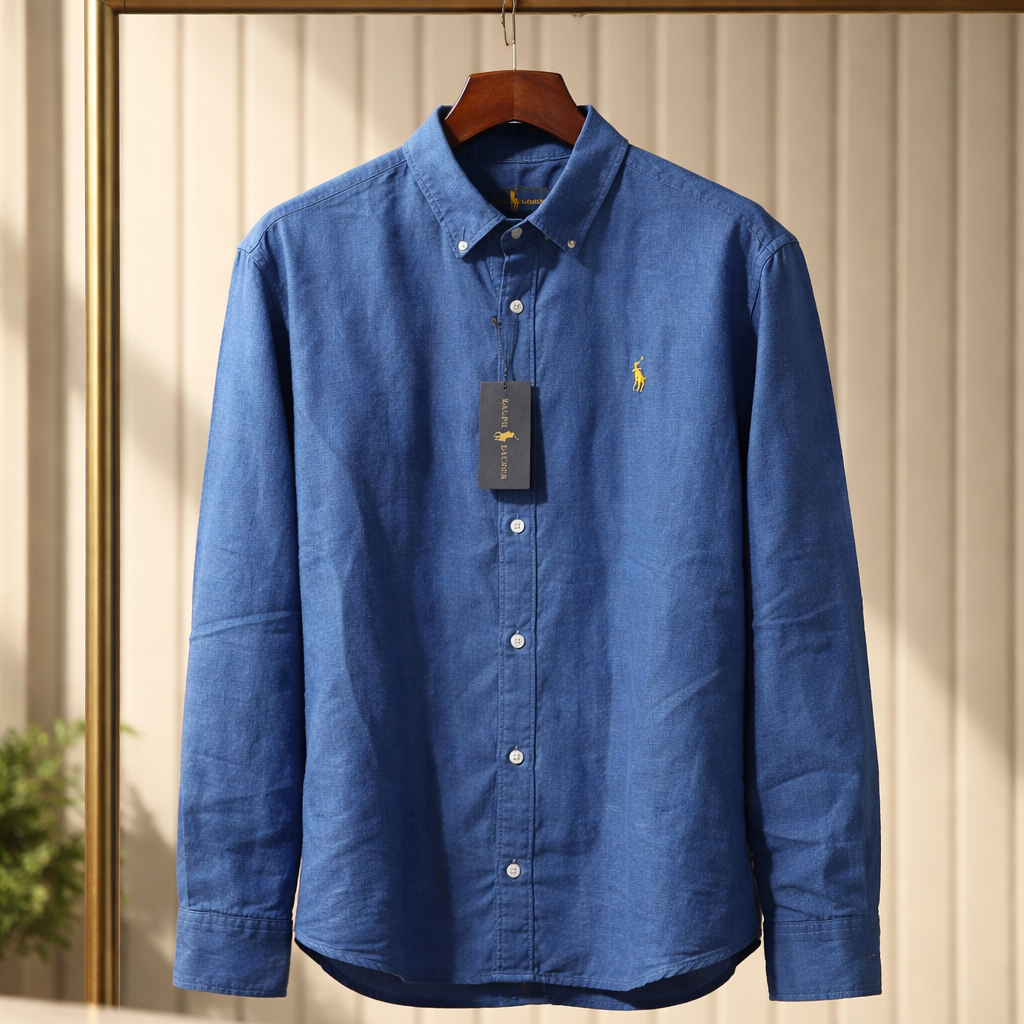 RALPH POLO LINEN SHIRT LONG SLEEVE DARK BLUE 204134-1