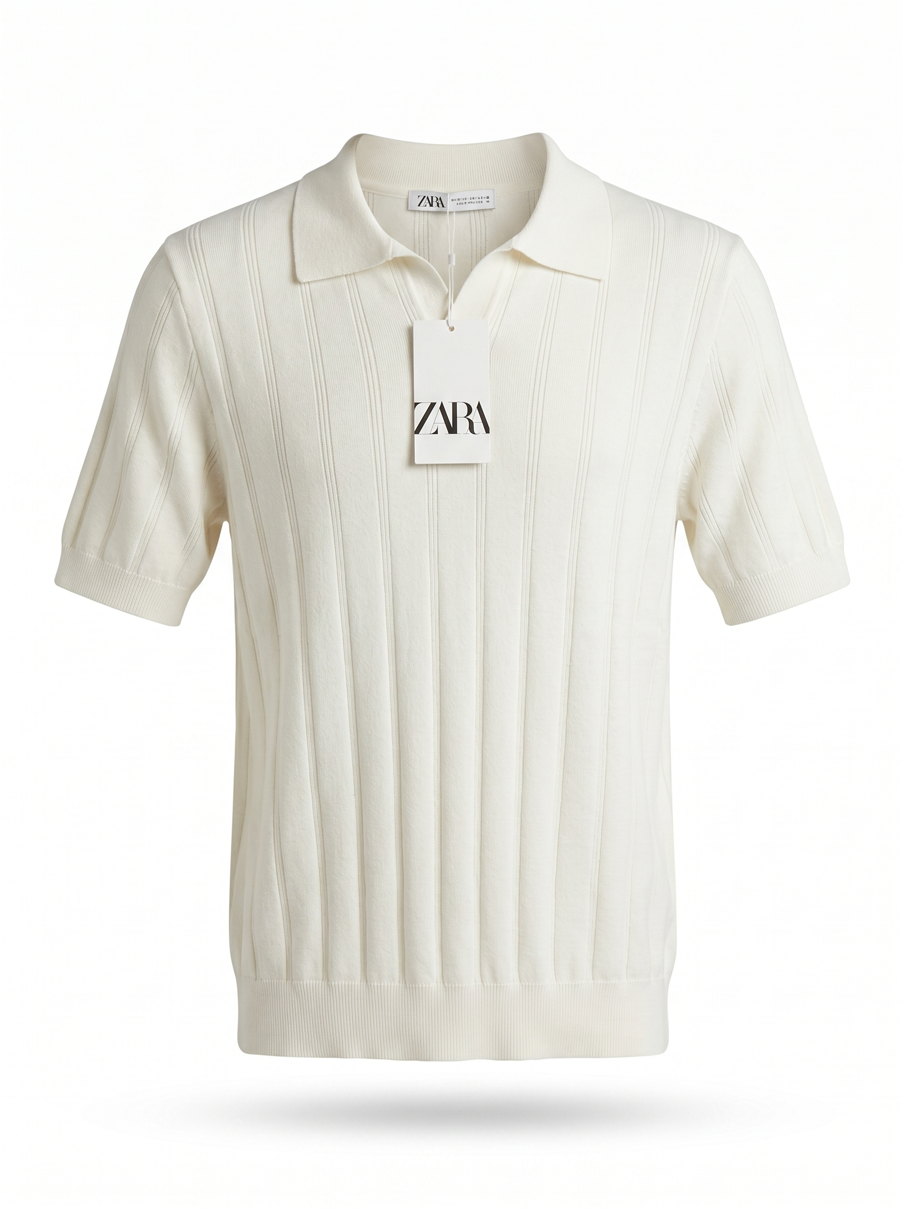 ZARA Textured Knit Polo Shirt – Cream