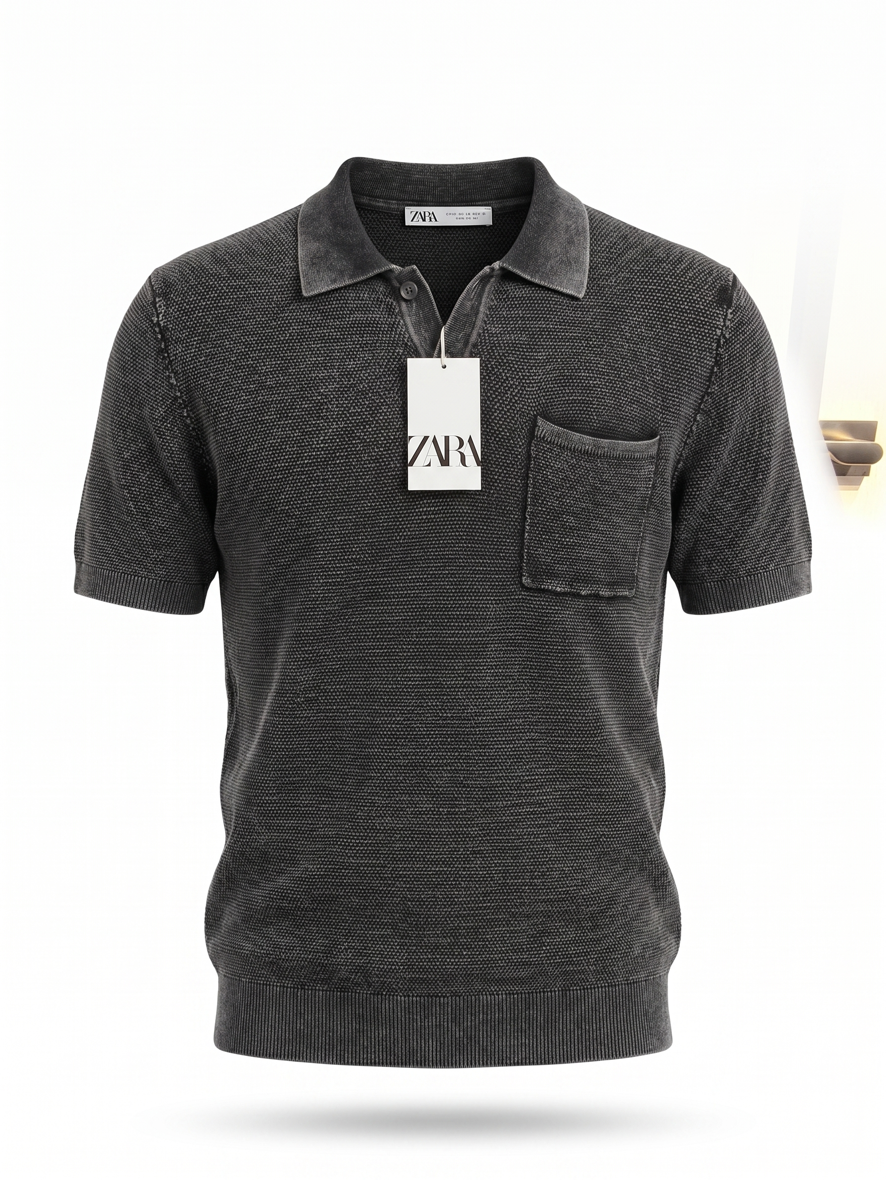 ZARA Textured Knit Polo Shirt – Charcoal