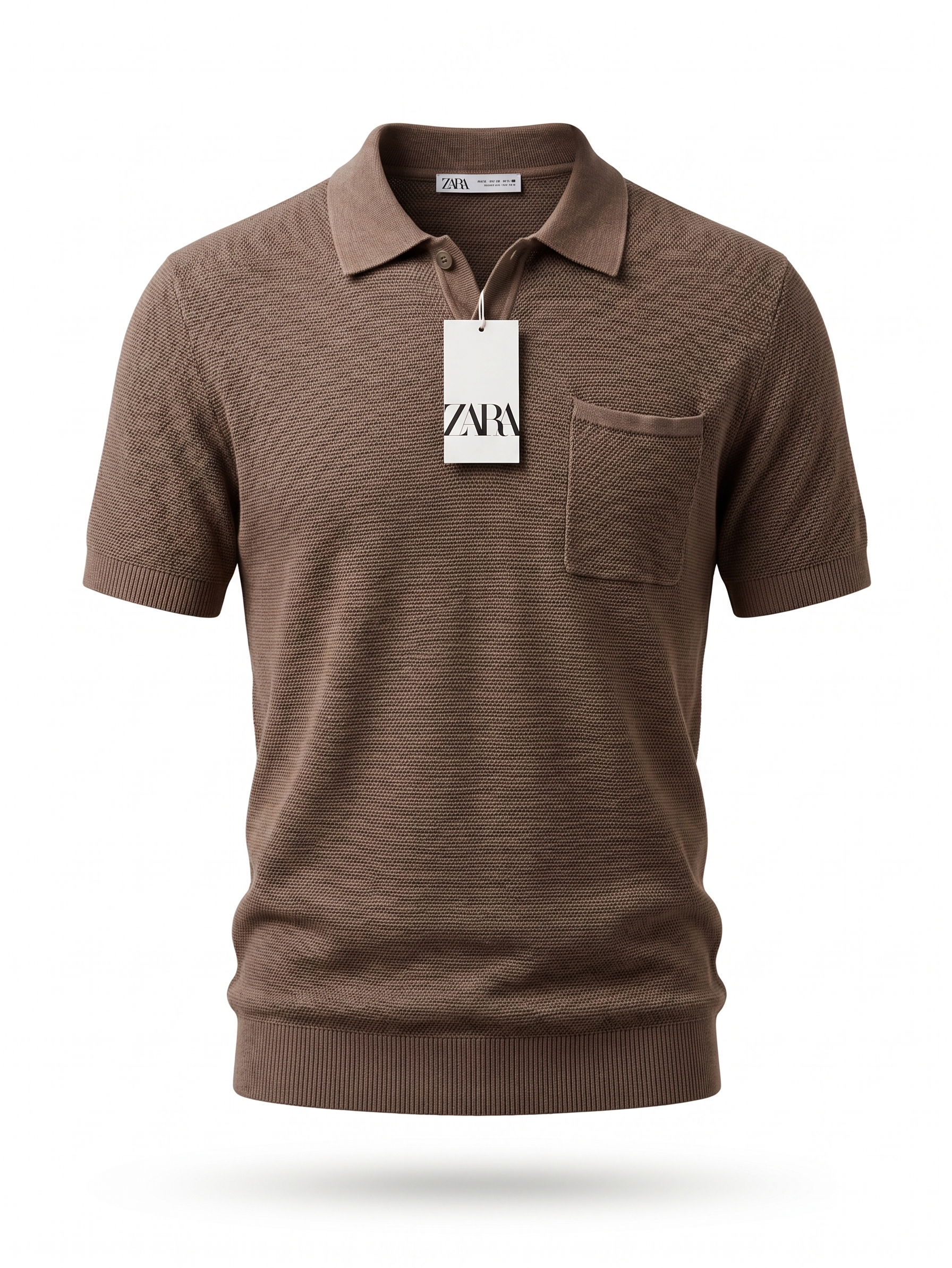 ZARA Textured Knit Polo Shirt – Brown