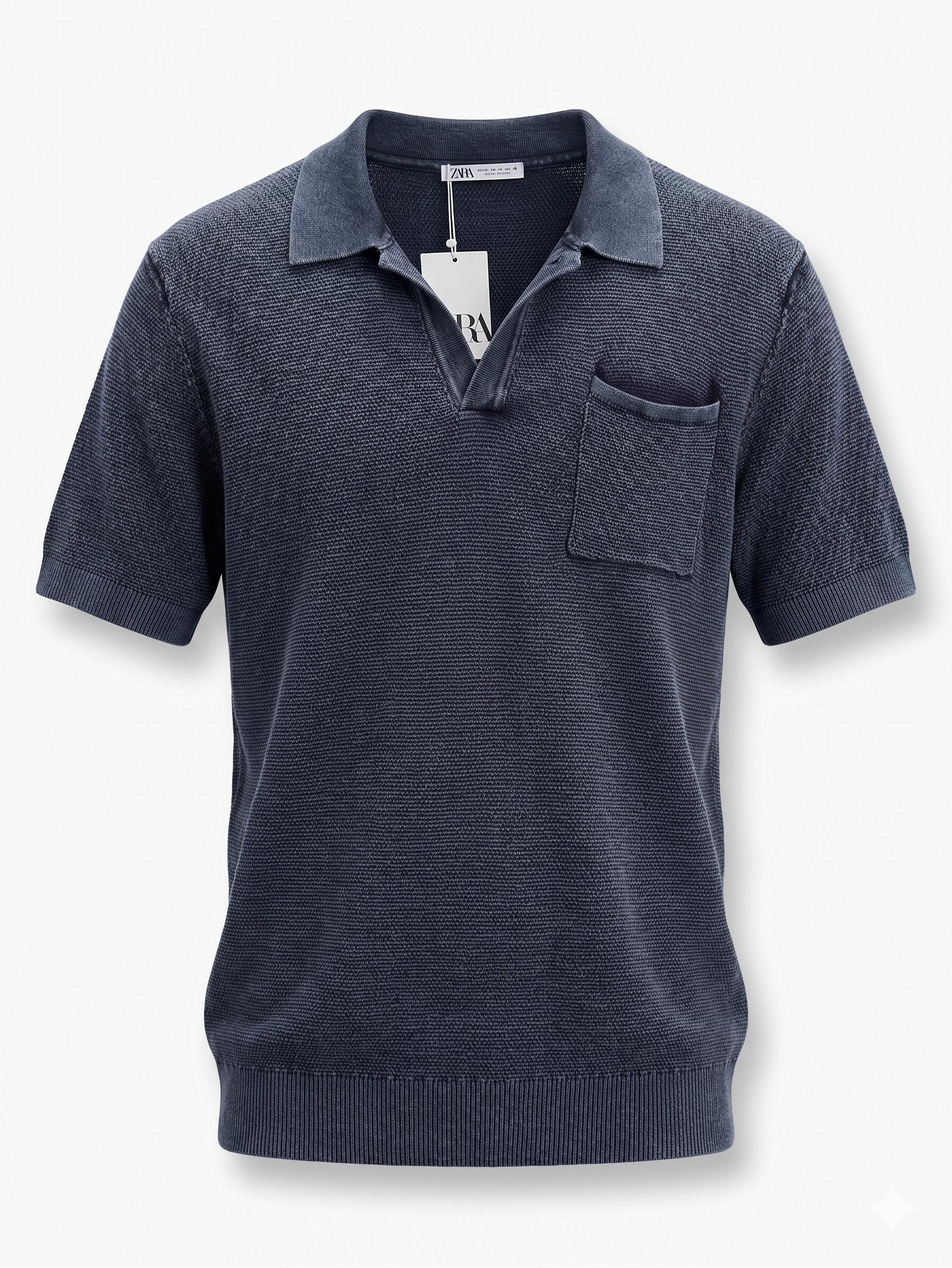 ZARA Textured Knit Polo Shirt – Dark Grey