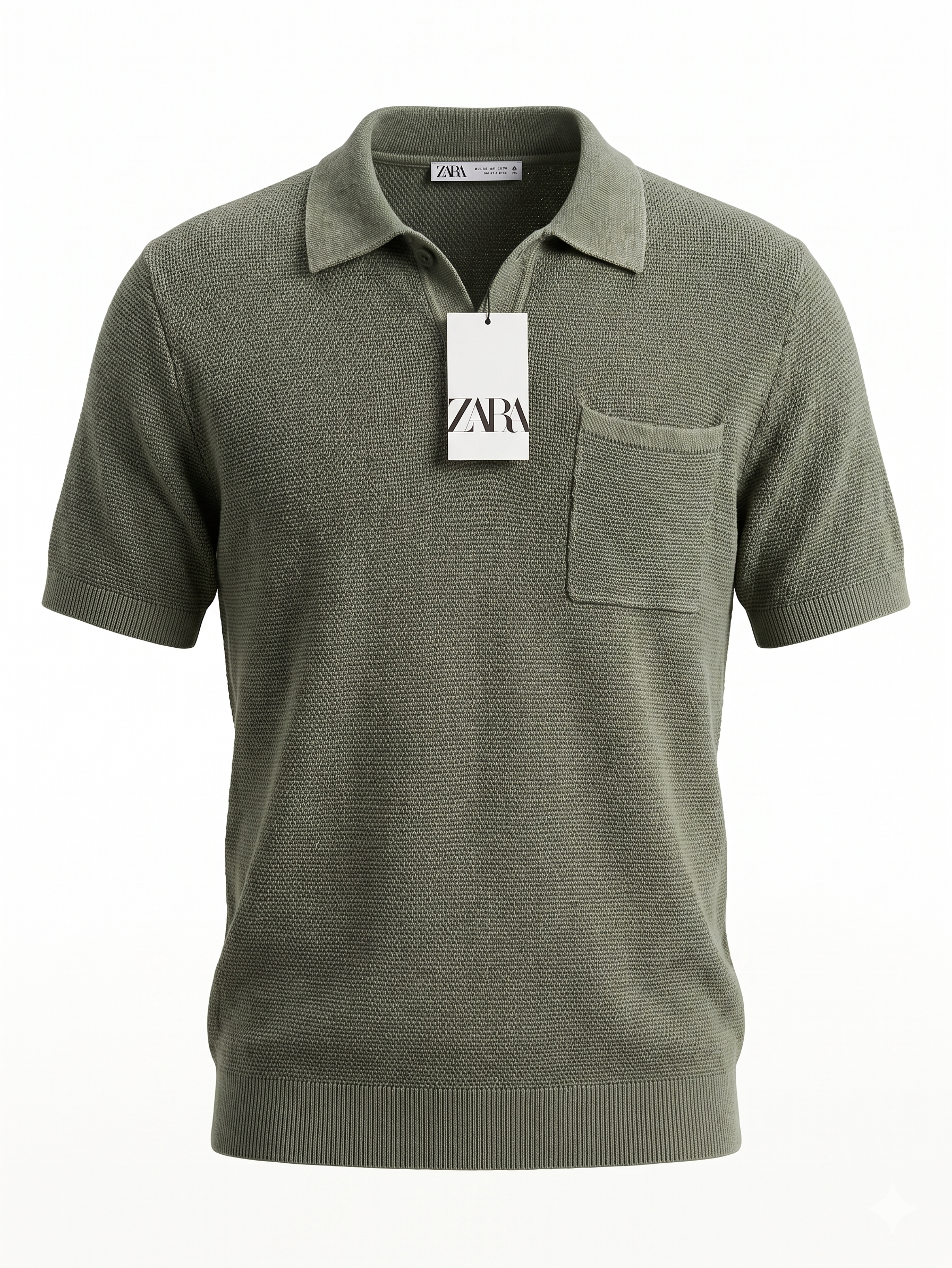 ZARA Textured Knit Polo Shirt – Olive Green