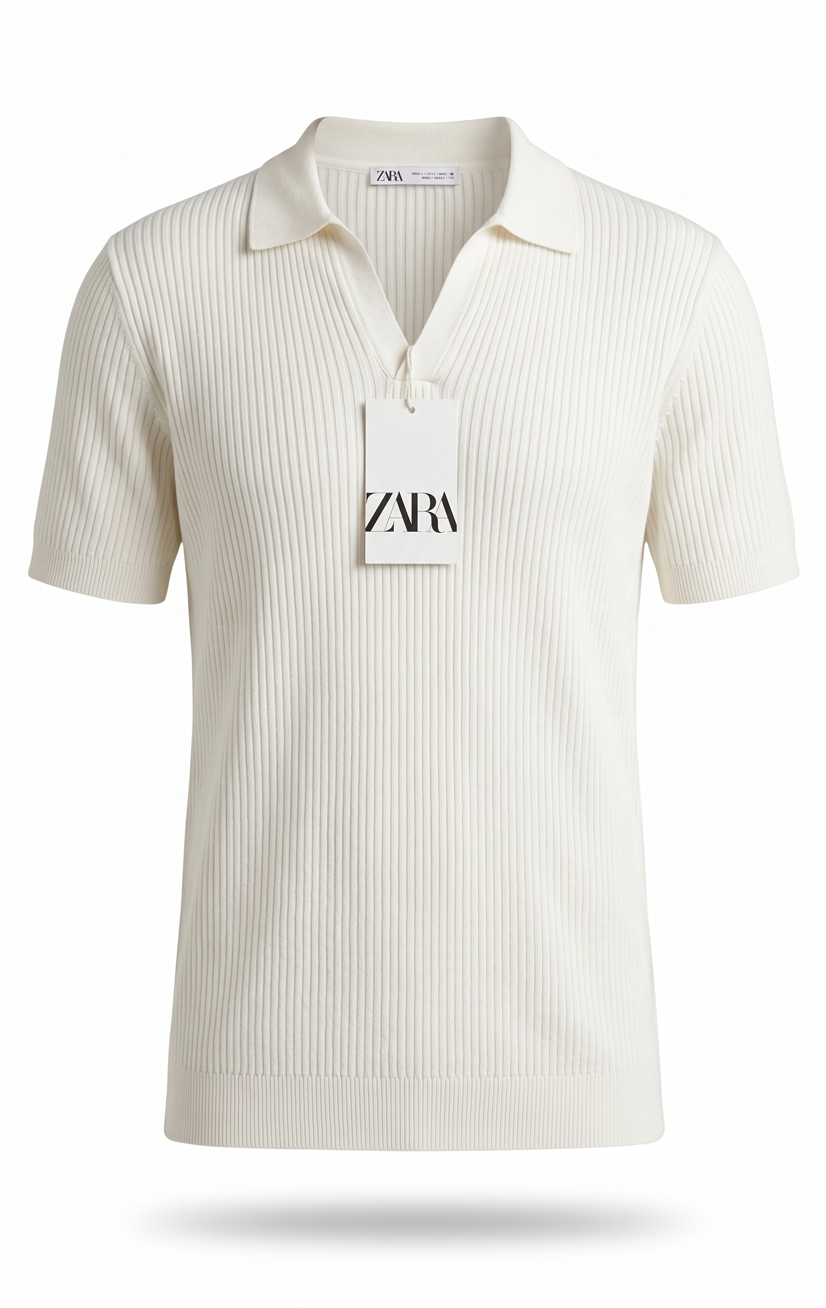 ZARA Ribbed Knit Polo Shirt – Off White